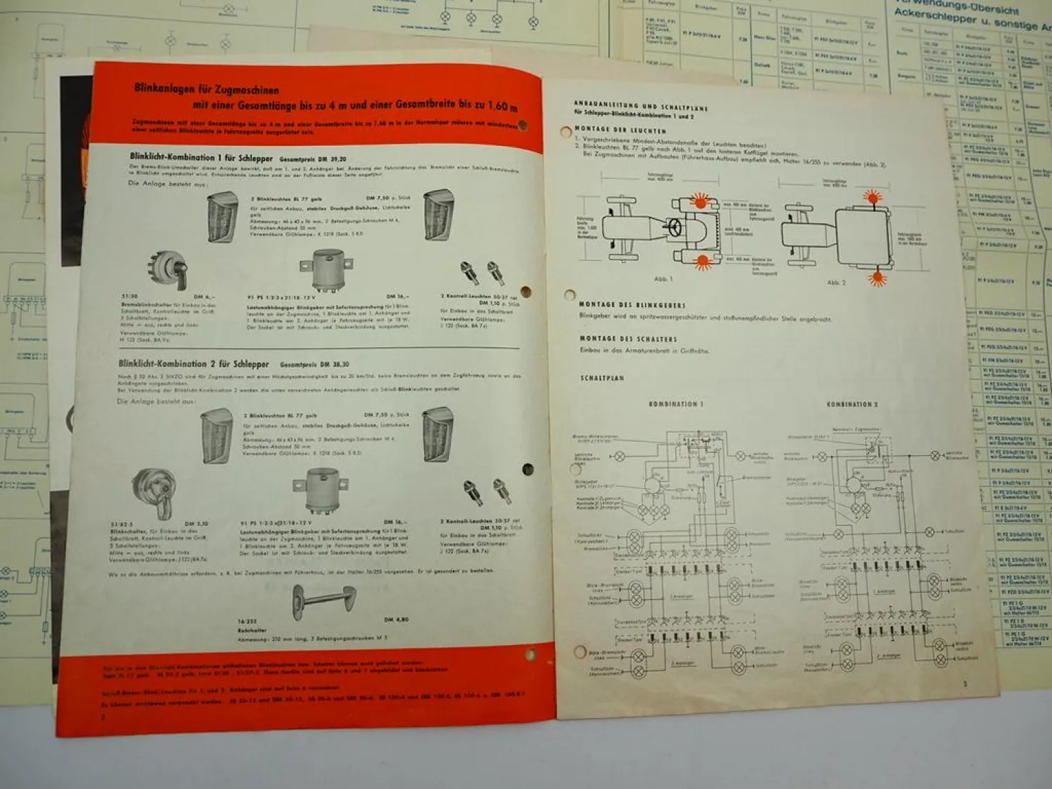 4x Original Prospekt Hella Scheinwerfer Leuchten Blinker für Traktor 1960/70er