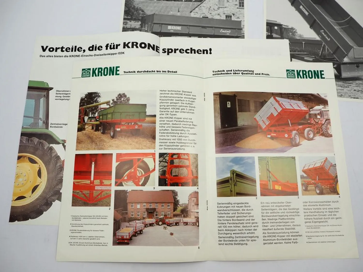 4x Original Prospekt Krone DK EDK ZK Kipper Anhänger 1983 mit technischen Daten