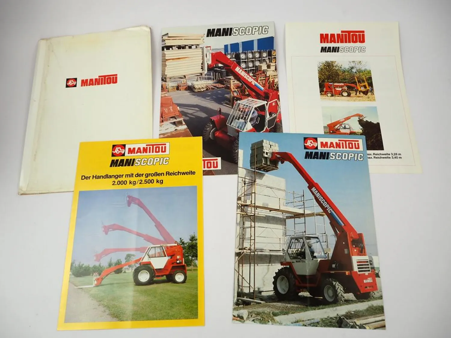 4x Original Prospekt Mappe Manitou Maniscopic Teleskopstapler 1980er Jahre