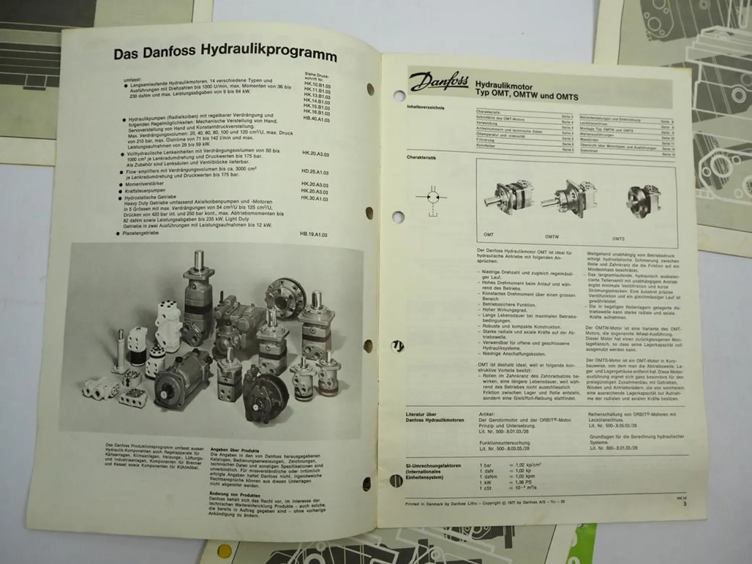 4x Original Prospekt Technische Beschreibung Danfoss Hydraulik Motoren 1970/80er