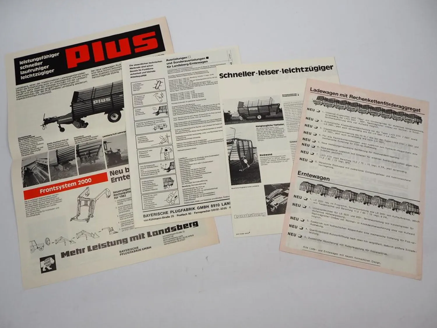 4x Prospekt Landsberg Landtechnik Ladewagen Erntewagen Pflug Euro-Profi 1980er