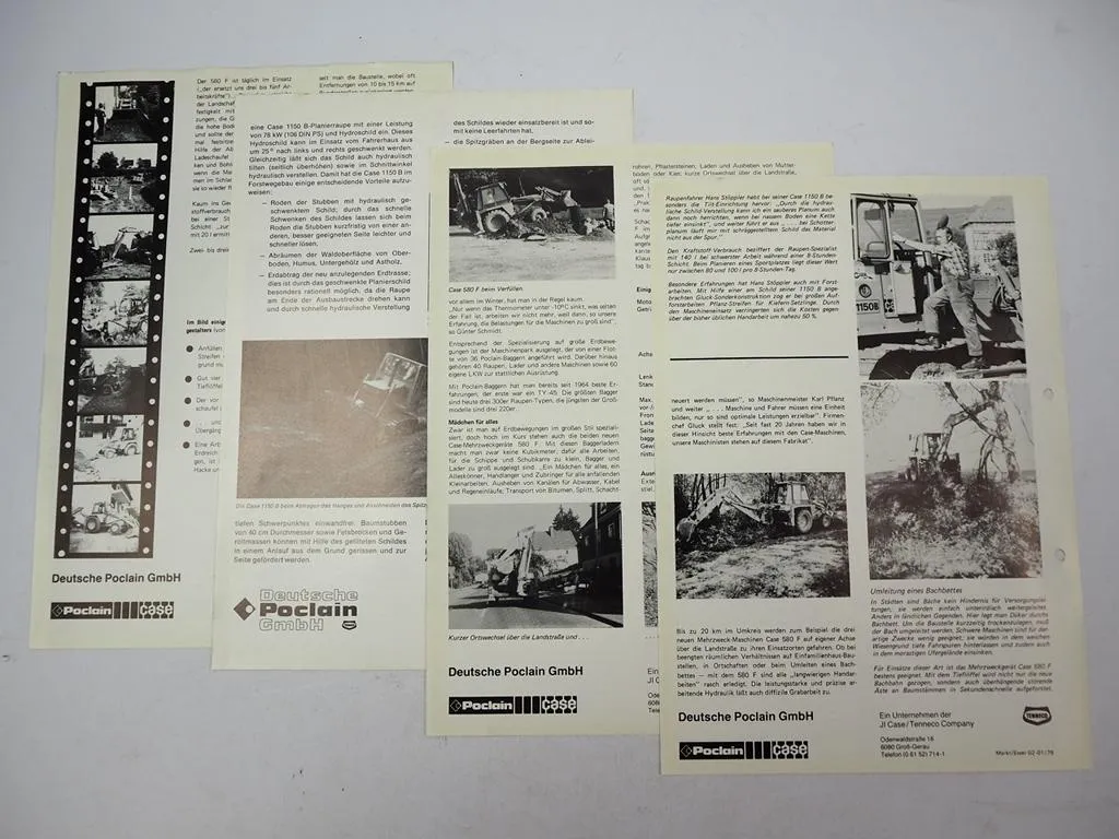 4x Prospekt Poclain Case 580F Baggerlader 1150B Planierraupe1978/79