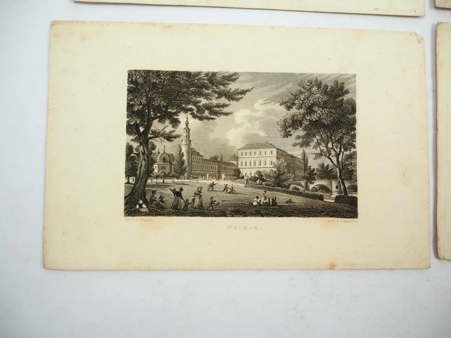 4x Stich oder Lithografie Thüringen Jena Gotha Erfurt Weimar Otto Wagner um 1850