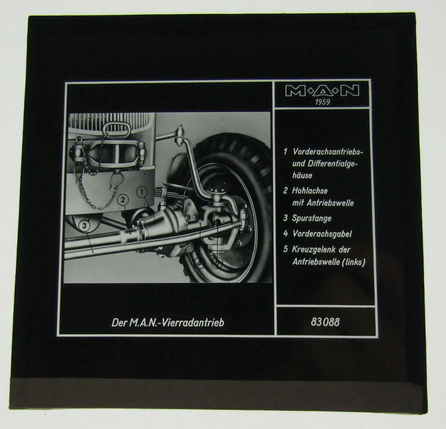 5 Diapositiv MAN Dieselschlepper mit Vierradantrieb Allrad ca 1960 Original