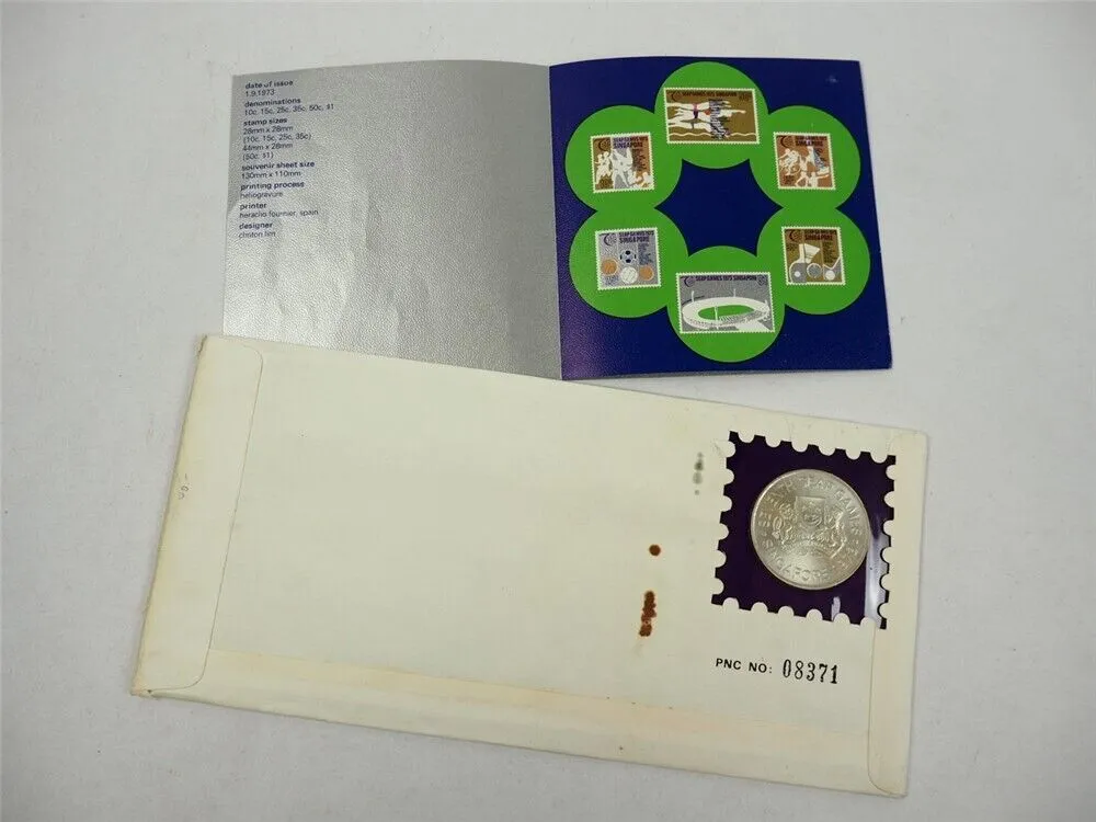 5 Dollars Singapore Silber Münze Briefmarken SEAP Games 1973