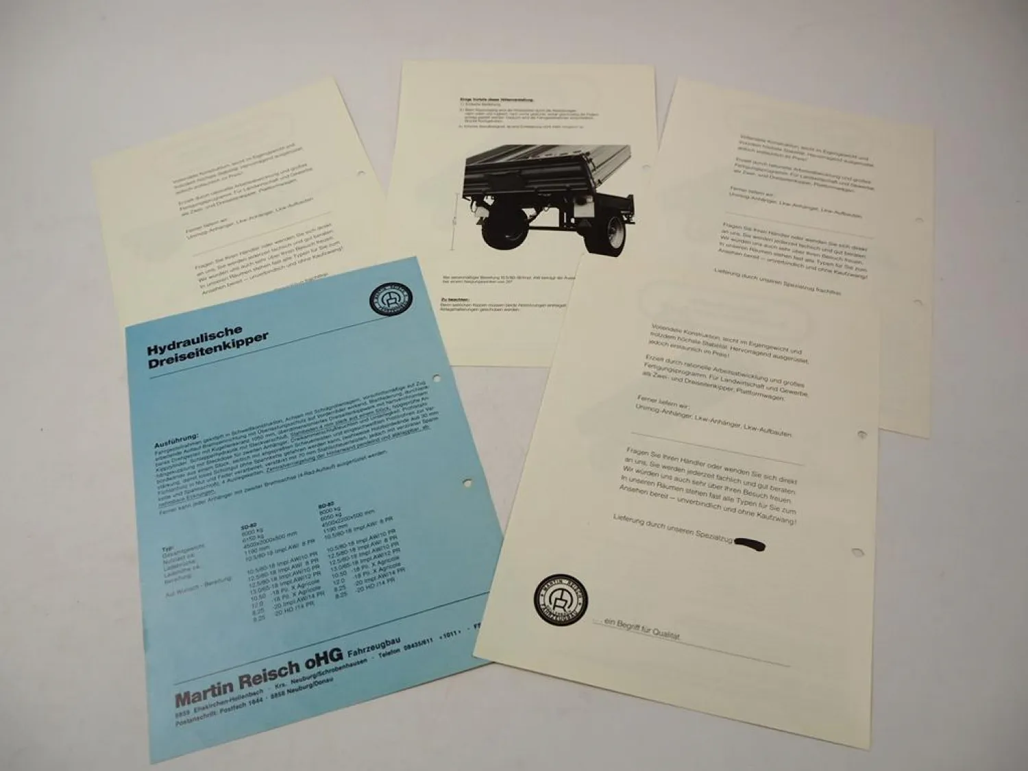 5 Original Reisch Prospekte – Dreiseitenkipper Plattformanhänger (D SD BD REDK)