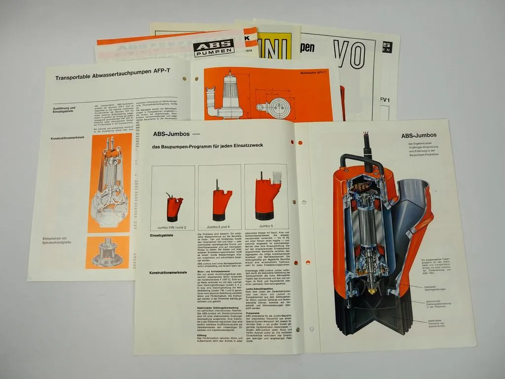 5 Prospekte ABS Tauchpumpen + Preisliste 1972