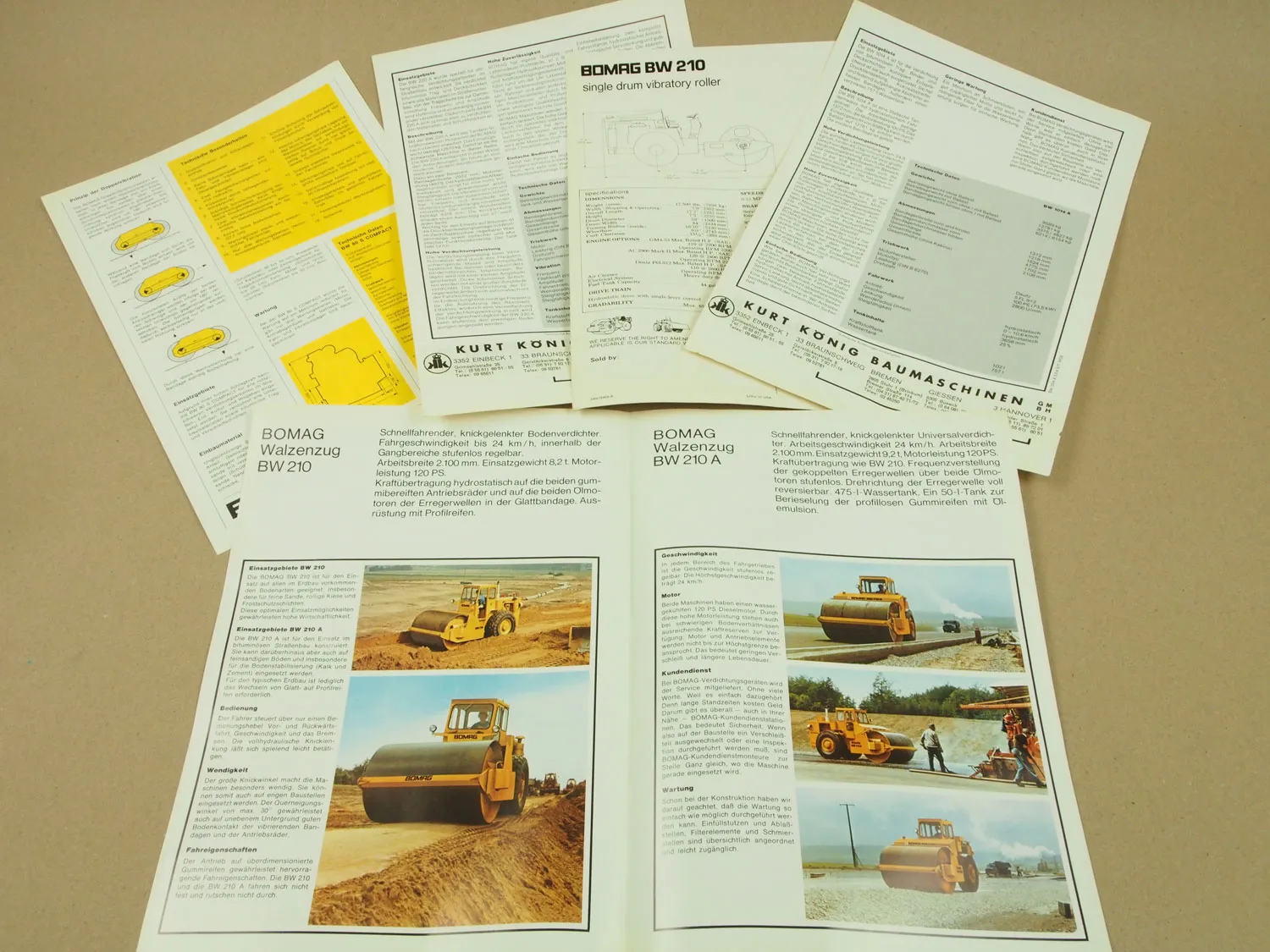 5 Prospekte Bomag BW210 A BW80S Compact BW220A BW1014A Walzen 60/70er