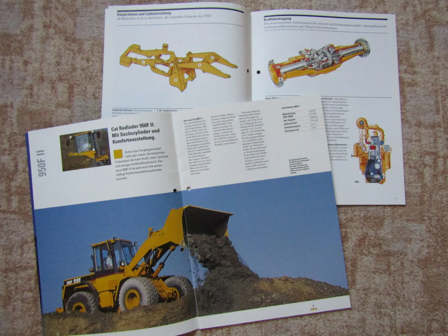 5 Prospekte CAT Caterpillar 970F 966F 950F 910F Radlader F Serie und Preise 1993