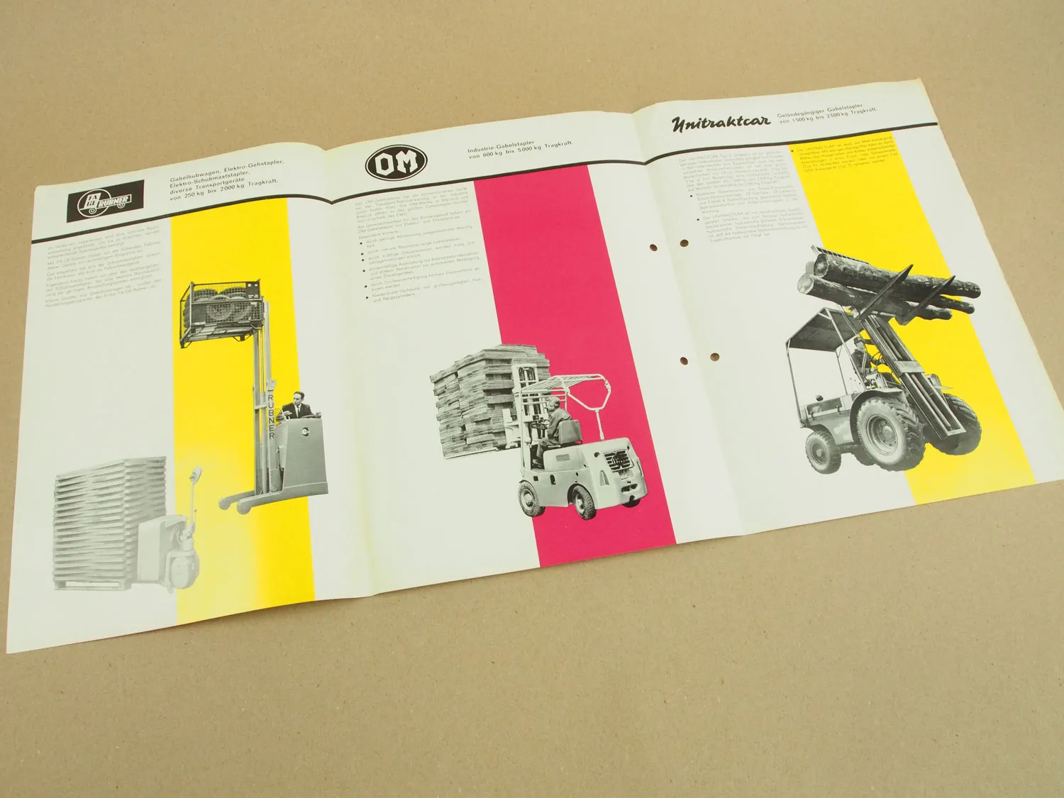 5 Prospekte Evange Fiat OM Gabelstapler Unitractcar Typ S aus den 60/70er Jahren