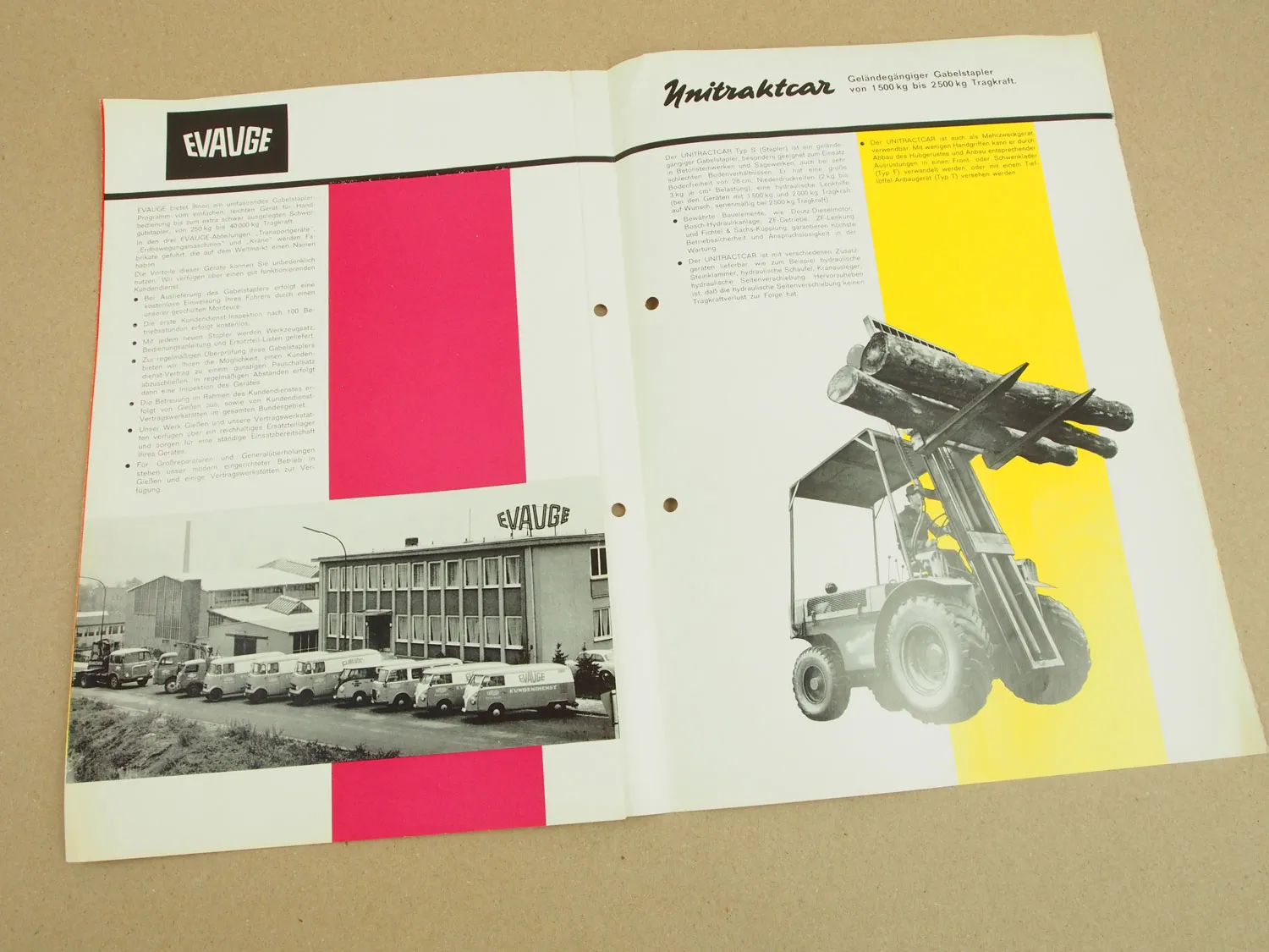 5 Prospekte Evange Fiat OM Gabelstapler Unitractcar Typ S aus den 60/70er Jahren