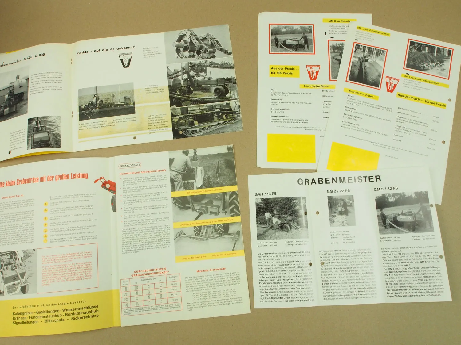 5 Prospekte Grabenmeister D 350 600 800 GM1 GM2 GM3 u. Grabenteufel HL