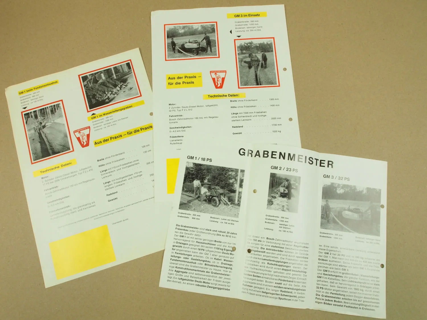 5 Prospekte Grabenmeister D 350 600 800 GM1 mini GM3 Grabenteufel HL