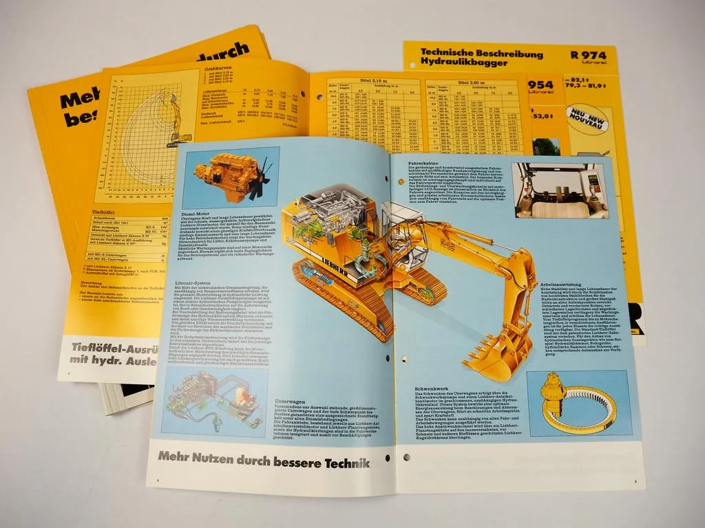 5 Prospekte Liebherr R 942 - 974 Litronic Hydraulikbagger 1994-2001
