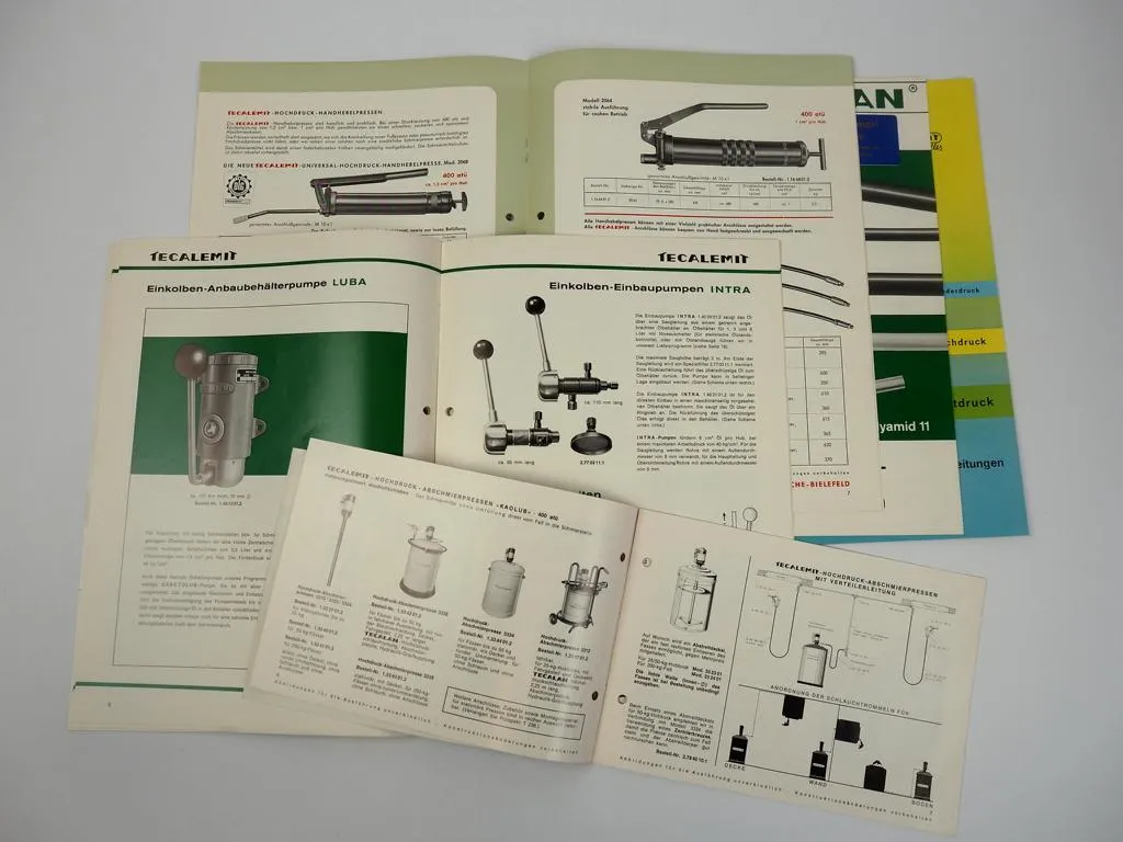 5 Prospekte Tecalan Tecalemit Zentralschmierung Abschmiergeräte 1968/69