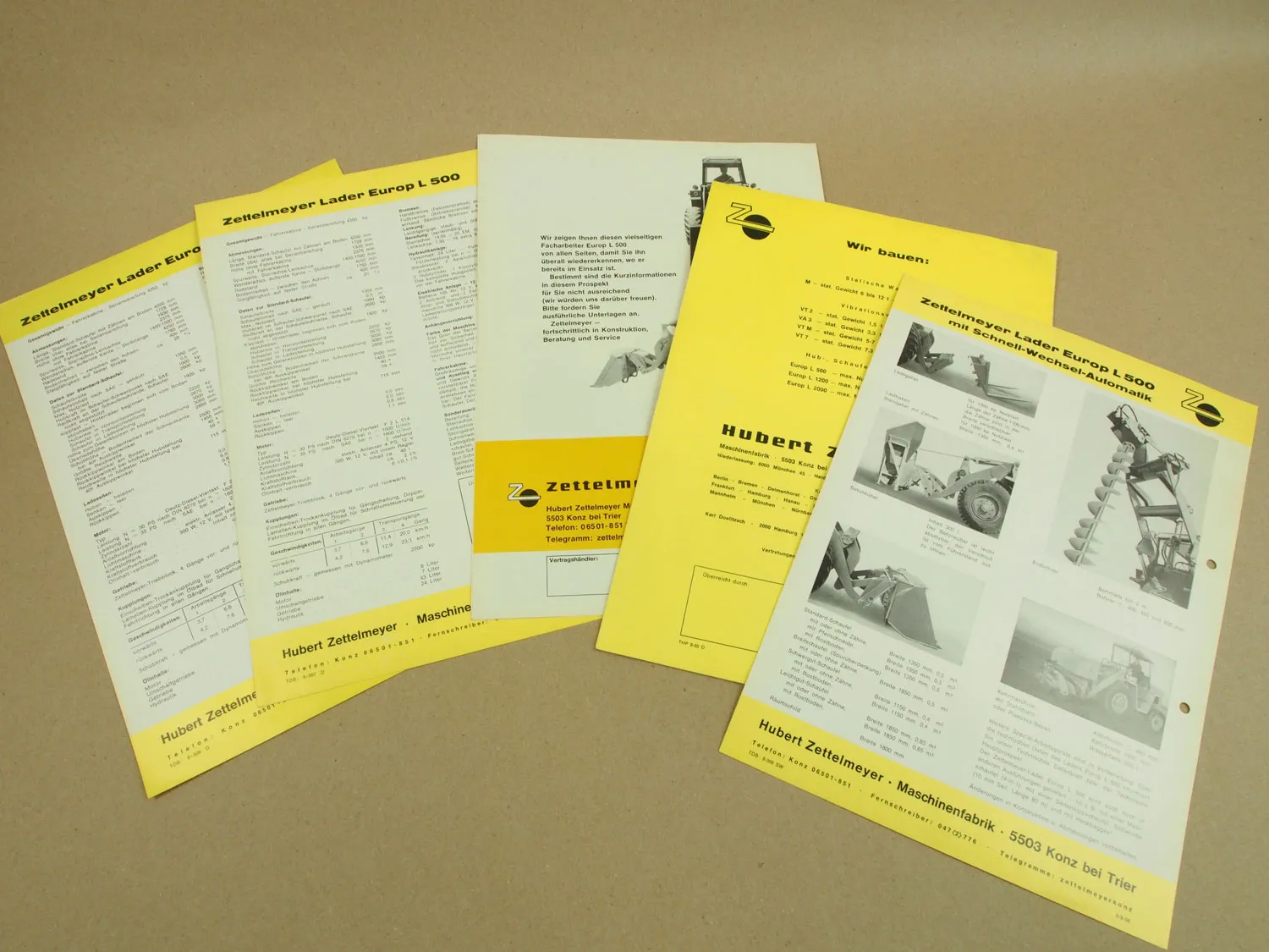 5 Prospekte Zettelmeyer Europ L500 Lader und Schnell Wechsel Automatik 1965/66