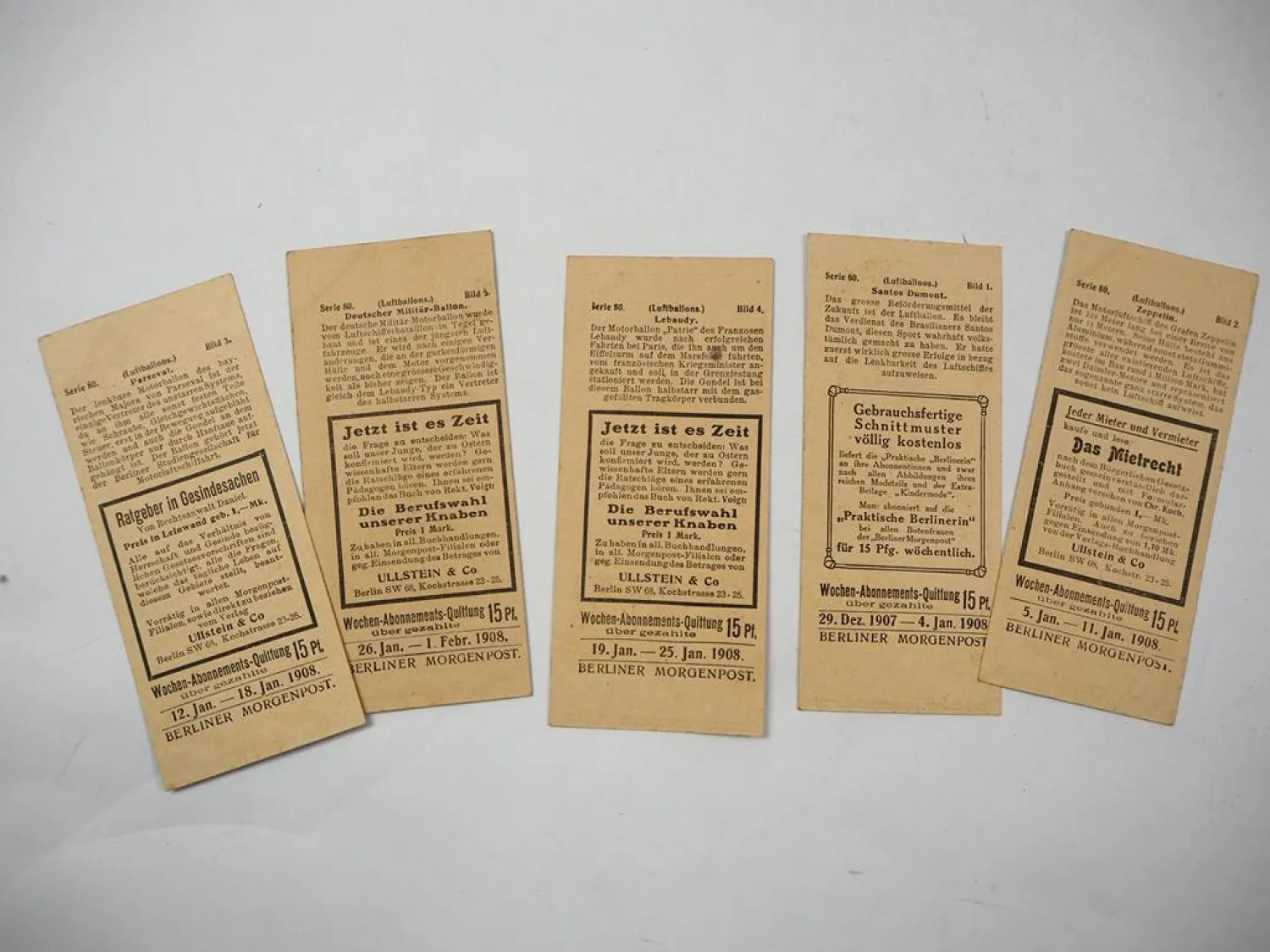 5 Sammelbilder Berliner Morgenpost 1908 Zeppelin Serie 80 Luftballons