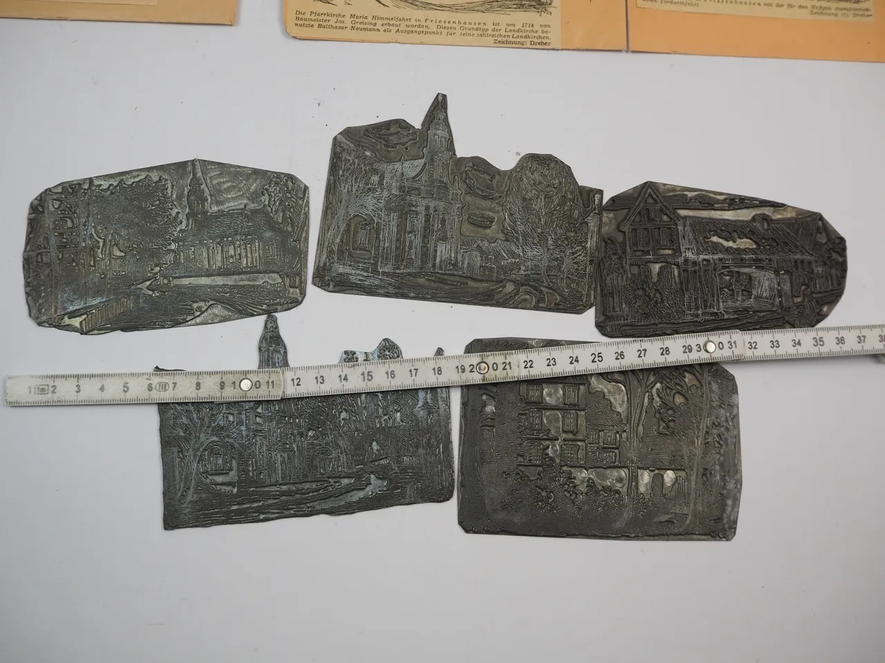5x Klischee Druckplatte Friesenhausen Aidhausen nach Zeichnungen von Dreher 1955/58