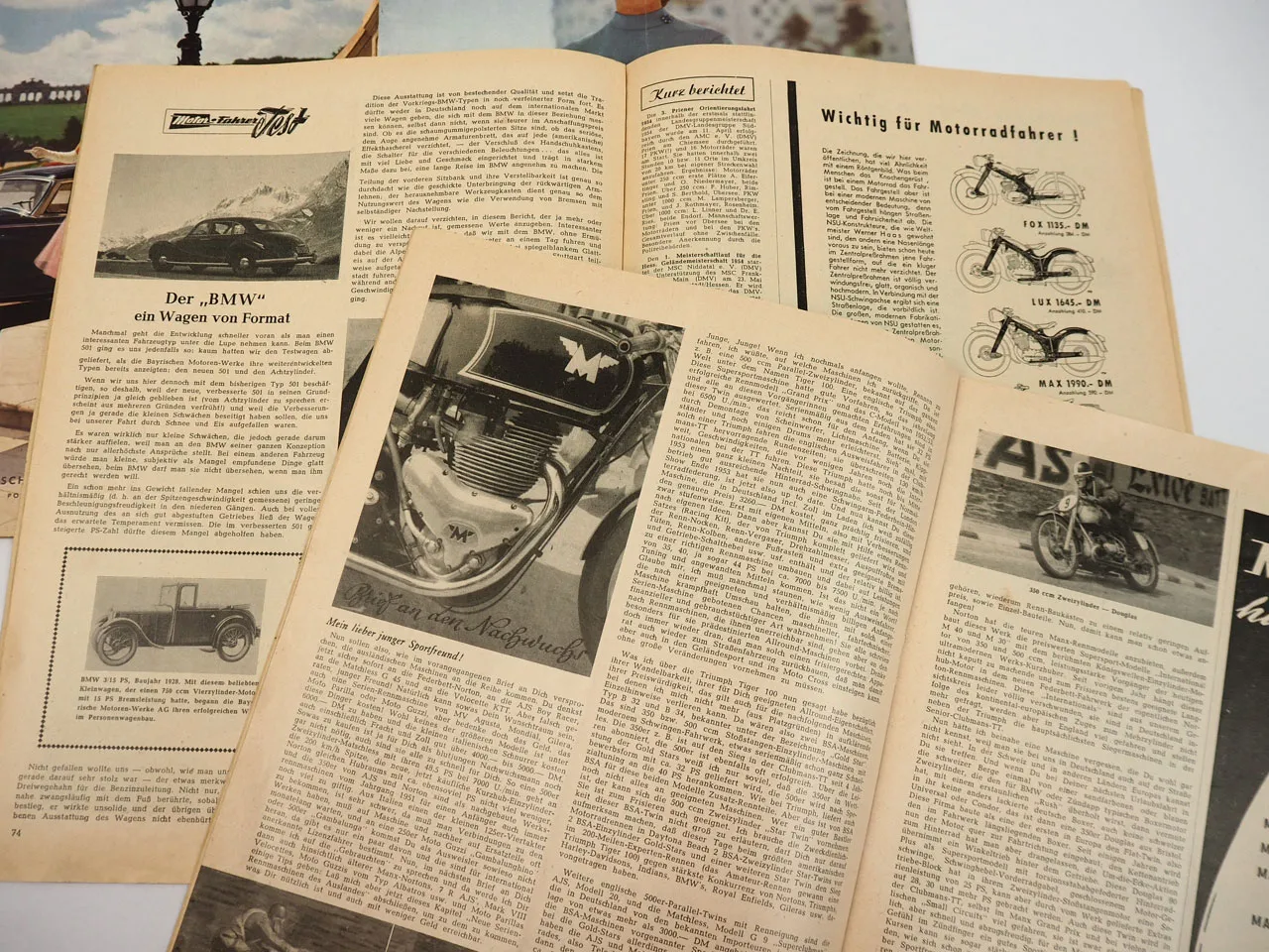 5x Motor + Fahrer Zeitschrift DMV Wohnwagen Horex Zündapp KS601 BMW 501B