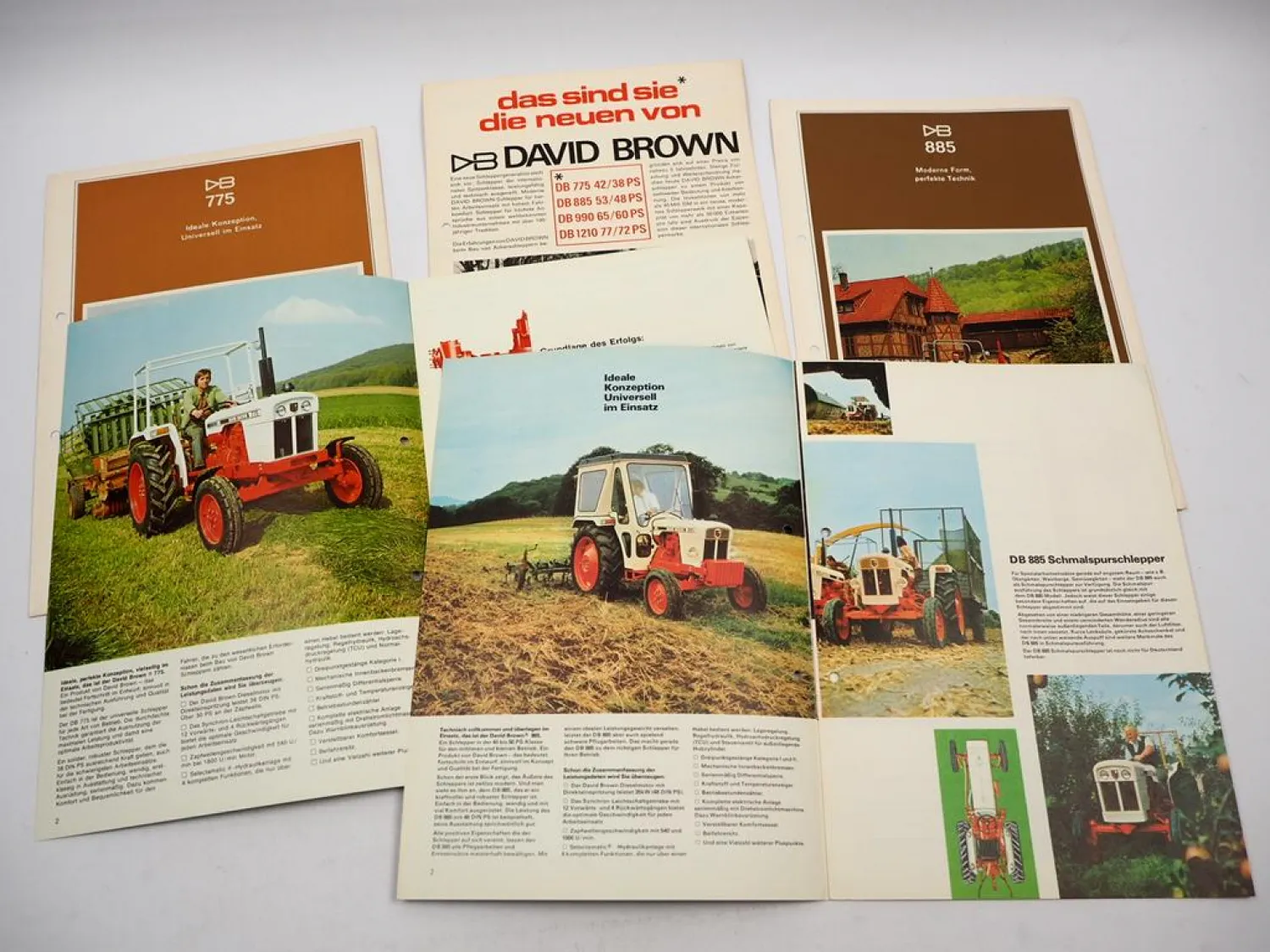 5x Original Prospekt David Brown DB 775 885 990 1210 Schlepper 1970er Jahre