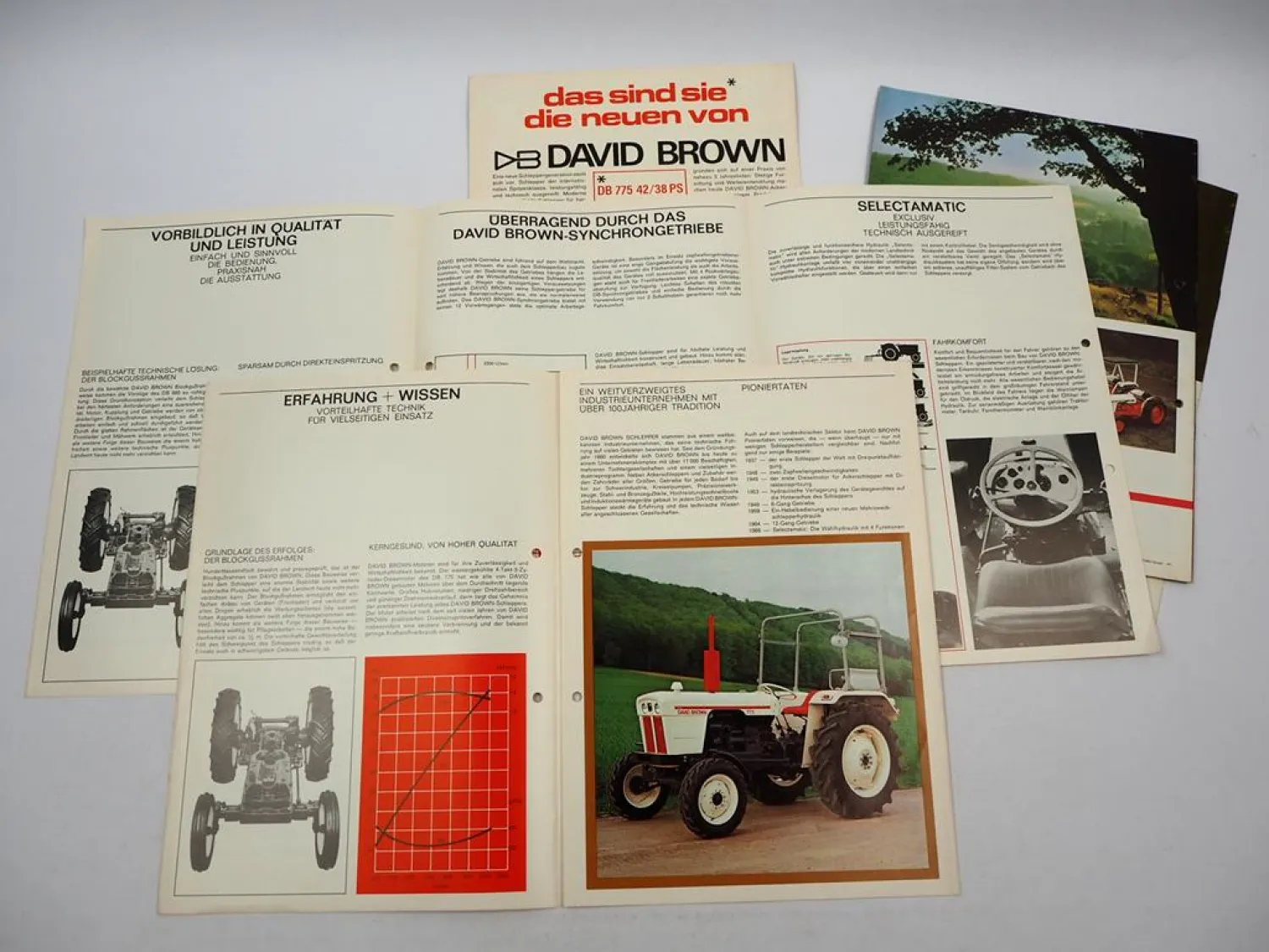 5x Original Prospekt David Brown DB 775 885 990 1210 Schlepper 1970er Jahre