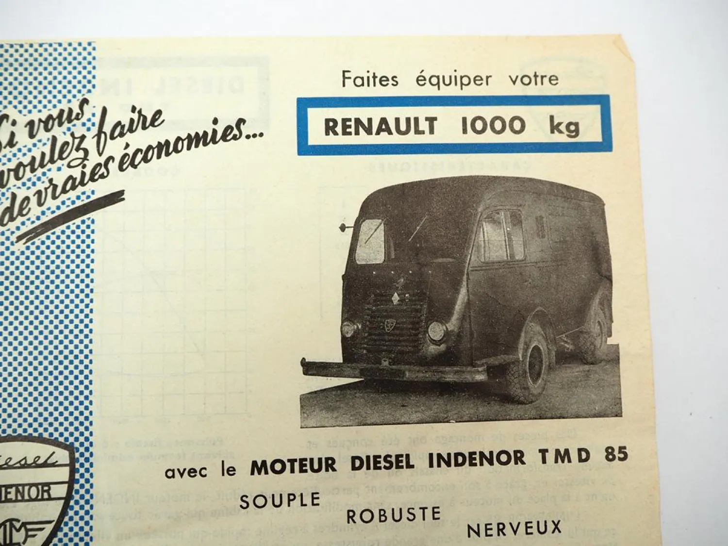 5x Original Prospekt Diesel Indenor Moteur Renault Peugeot 1950/60er Jahre