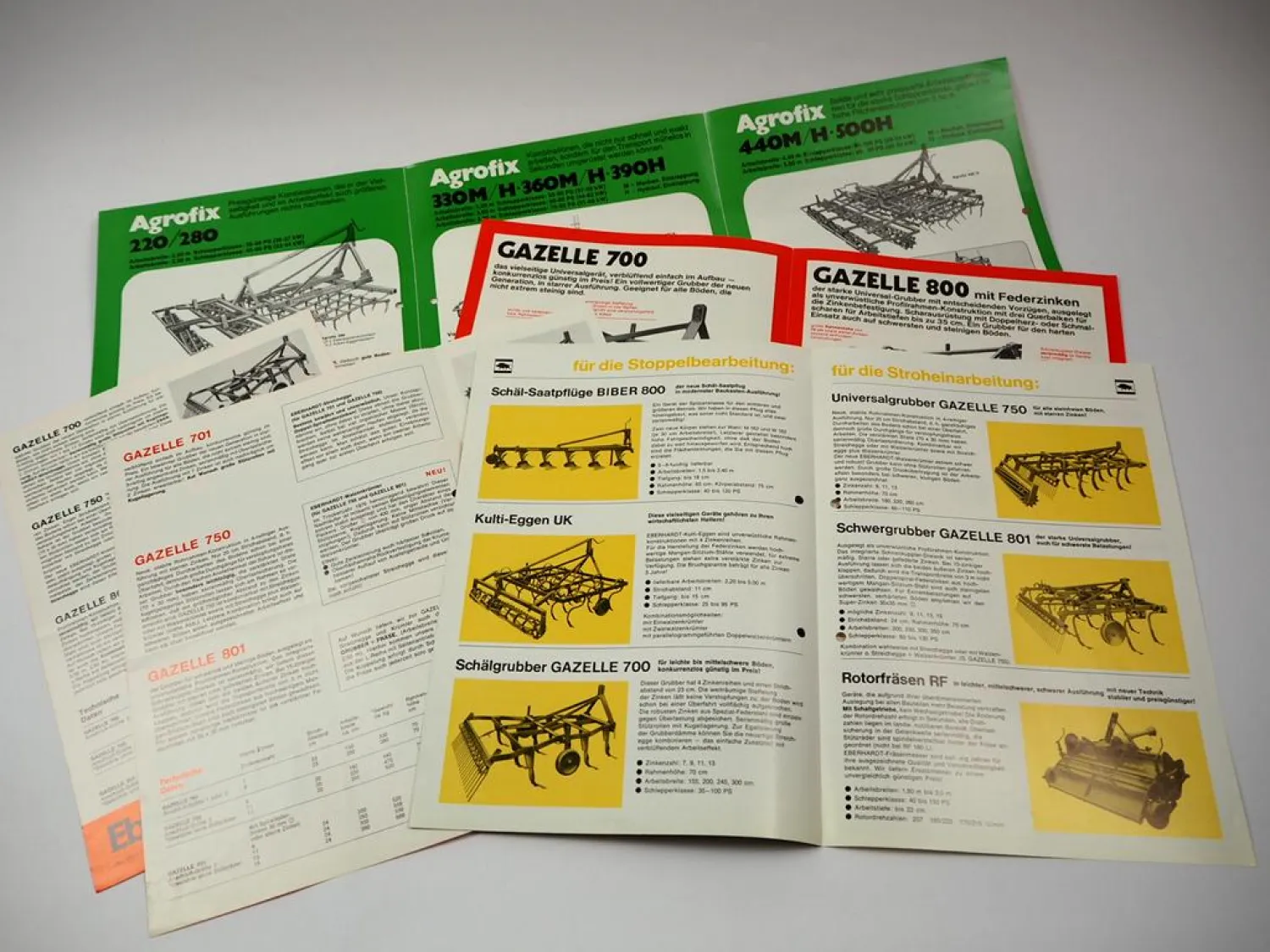 5x Original Prospekt Eberhardt Grubber & Saatbettkombinationen ca. 1970er Jahre