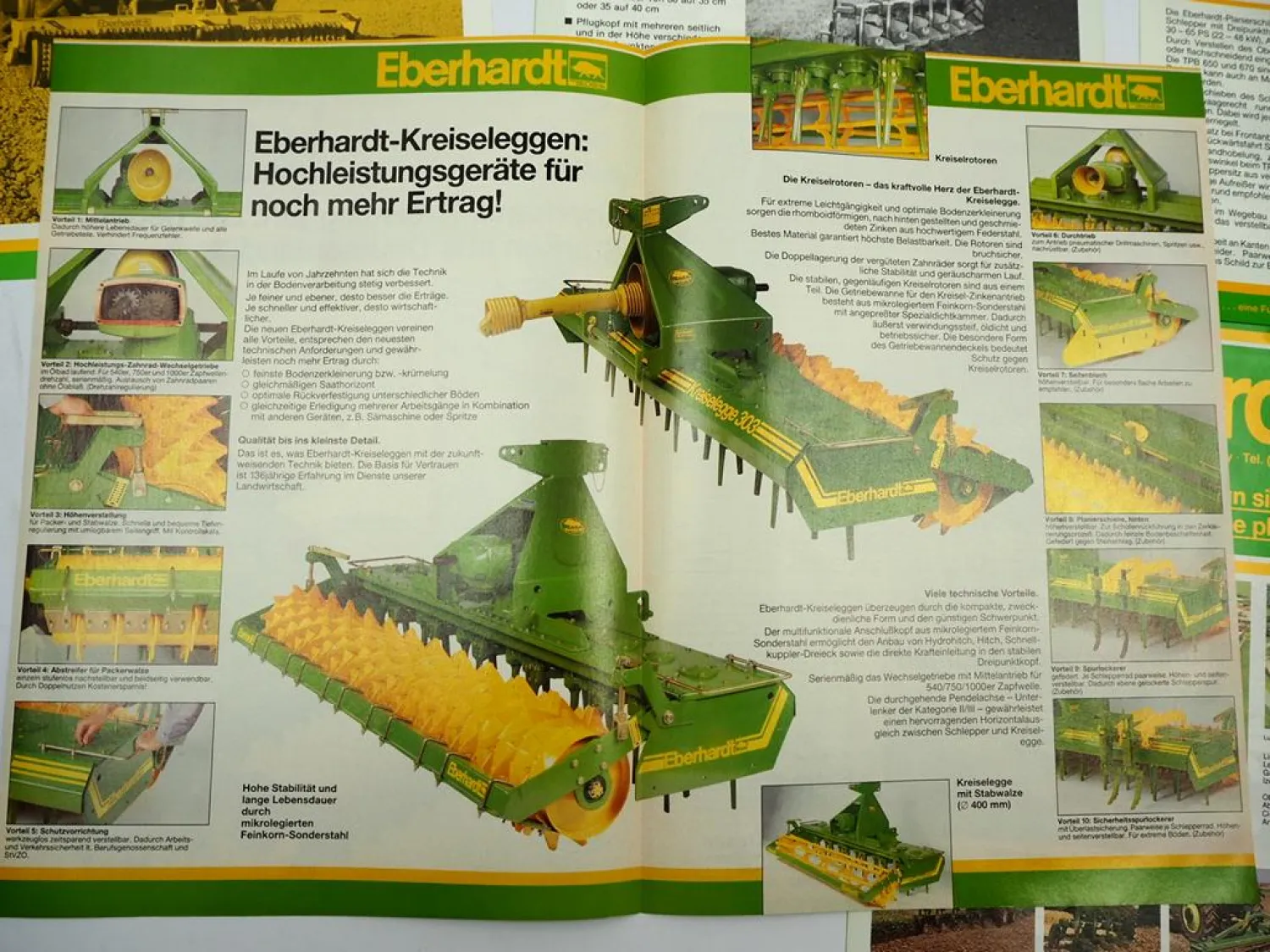 5x Original Prospekt Eberhardt Pflugfabrik Landtechnik Egge Pflug Walzen 1980er