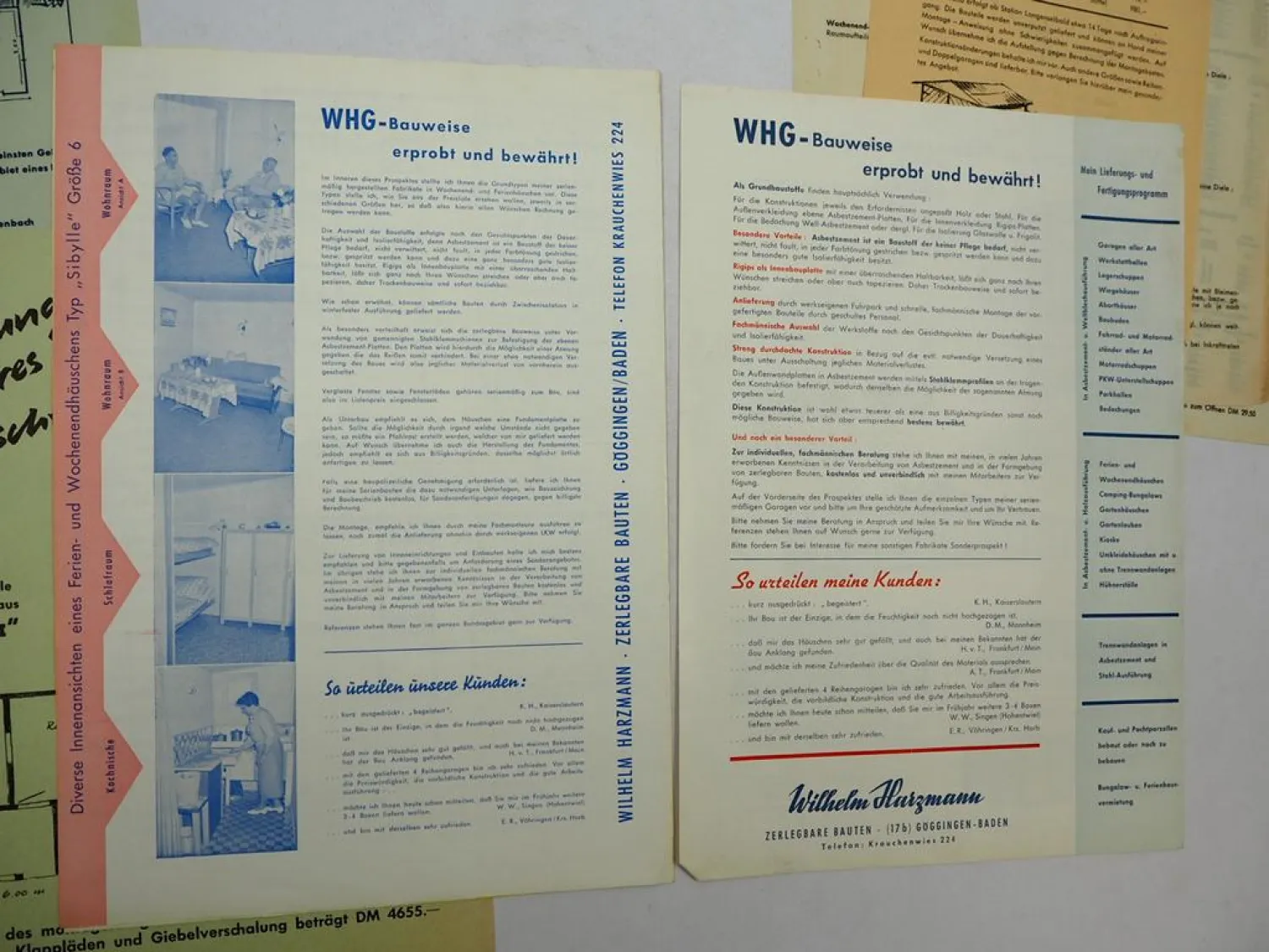 5x Original Prospekt Garagen Wochenendhaus 1950/60er Jahre Richter Harzmann