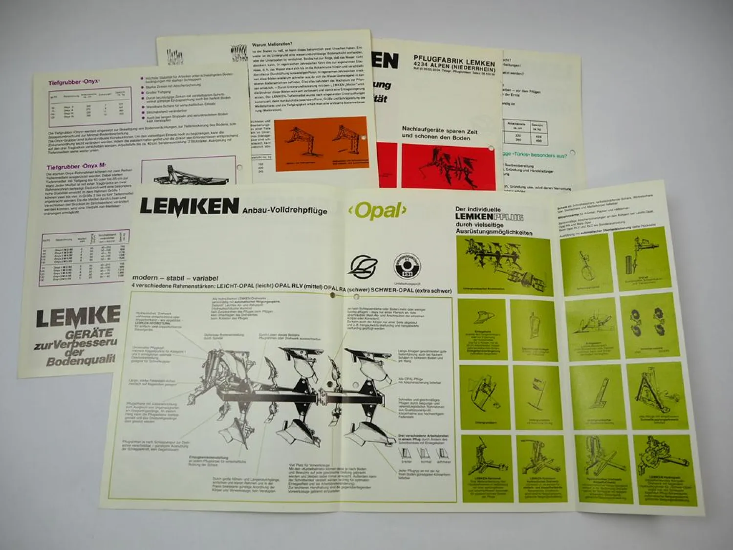 5x Original Prospekt Lemken Anbaugeräte für Schlepper ca. 1970er Jahre