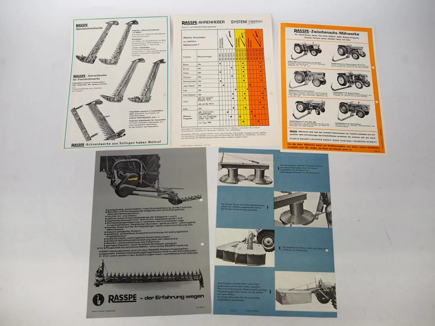 5x Original Prospekt Rasspe Landtechnik 1970er Jahre Mähwerk Schneidwerk