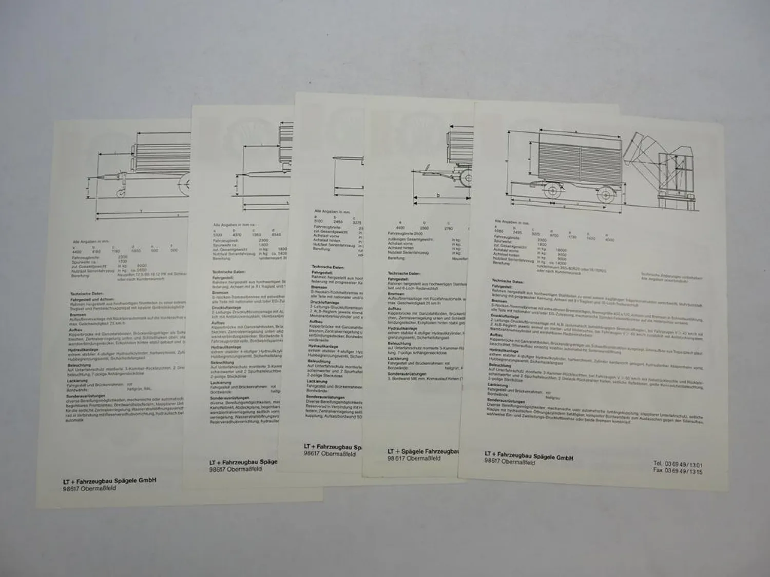 5x Original Prospekt Spägele Fahrzeugbau Obermaßfeld Anhänger Landtechnik