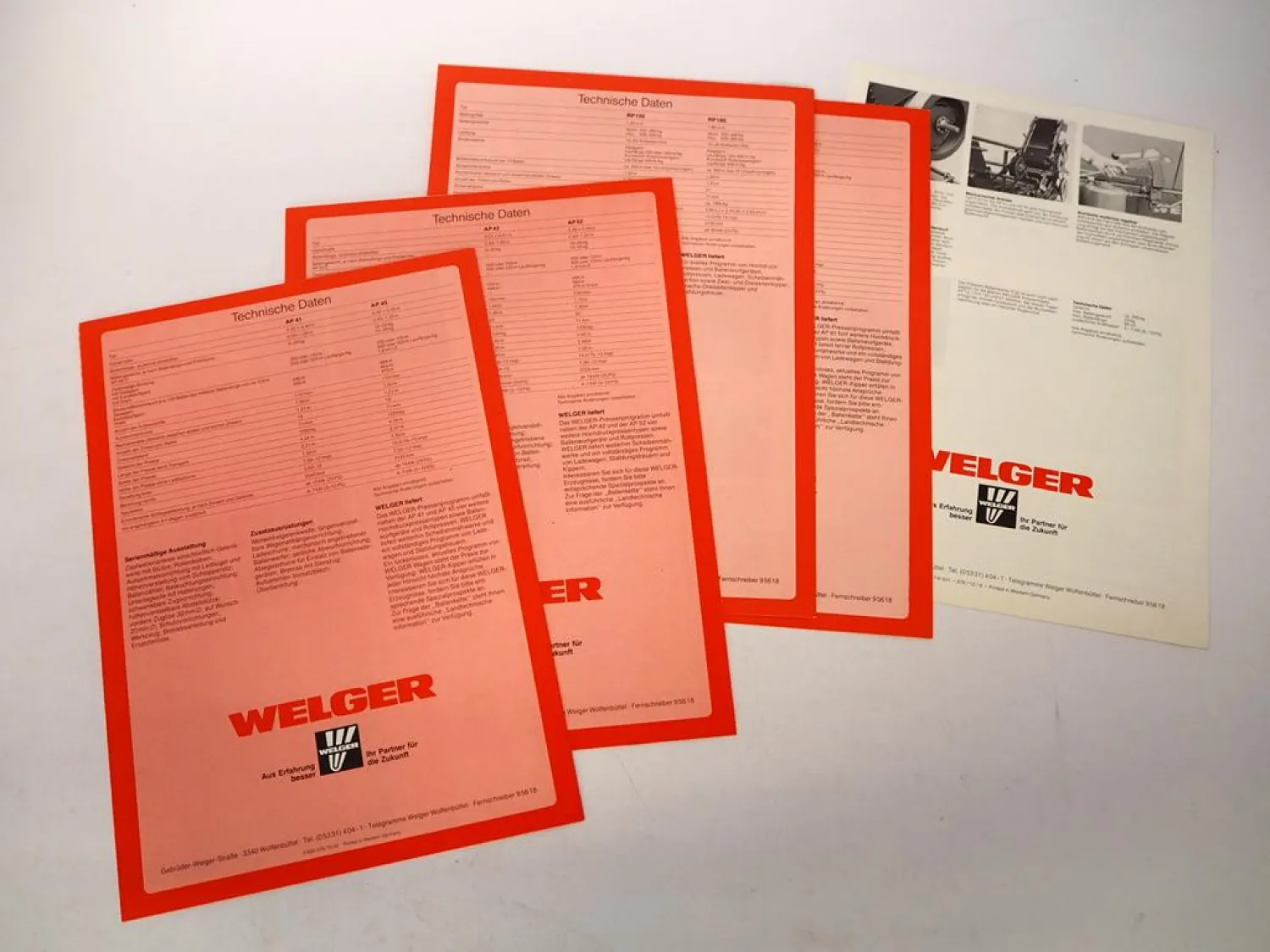5x Original Prospekt Welger AP 41 45 42 52 61 RP 150 180 Pressen 1970/80er Jahre