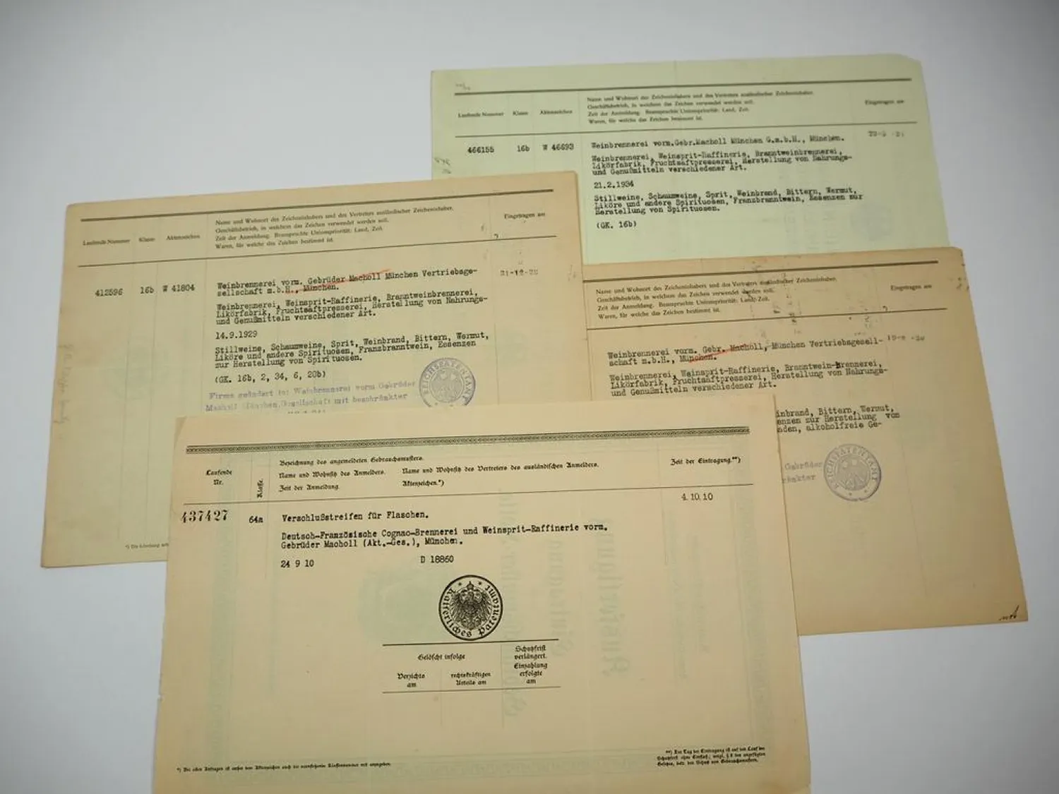 5x Patent Urkunde Macholl München Reichspatentamt 1910/30er Jahre