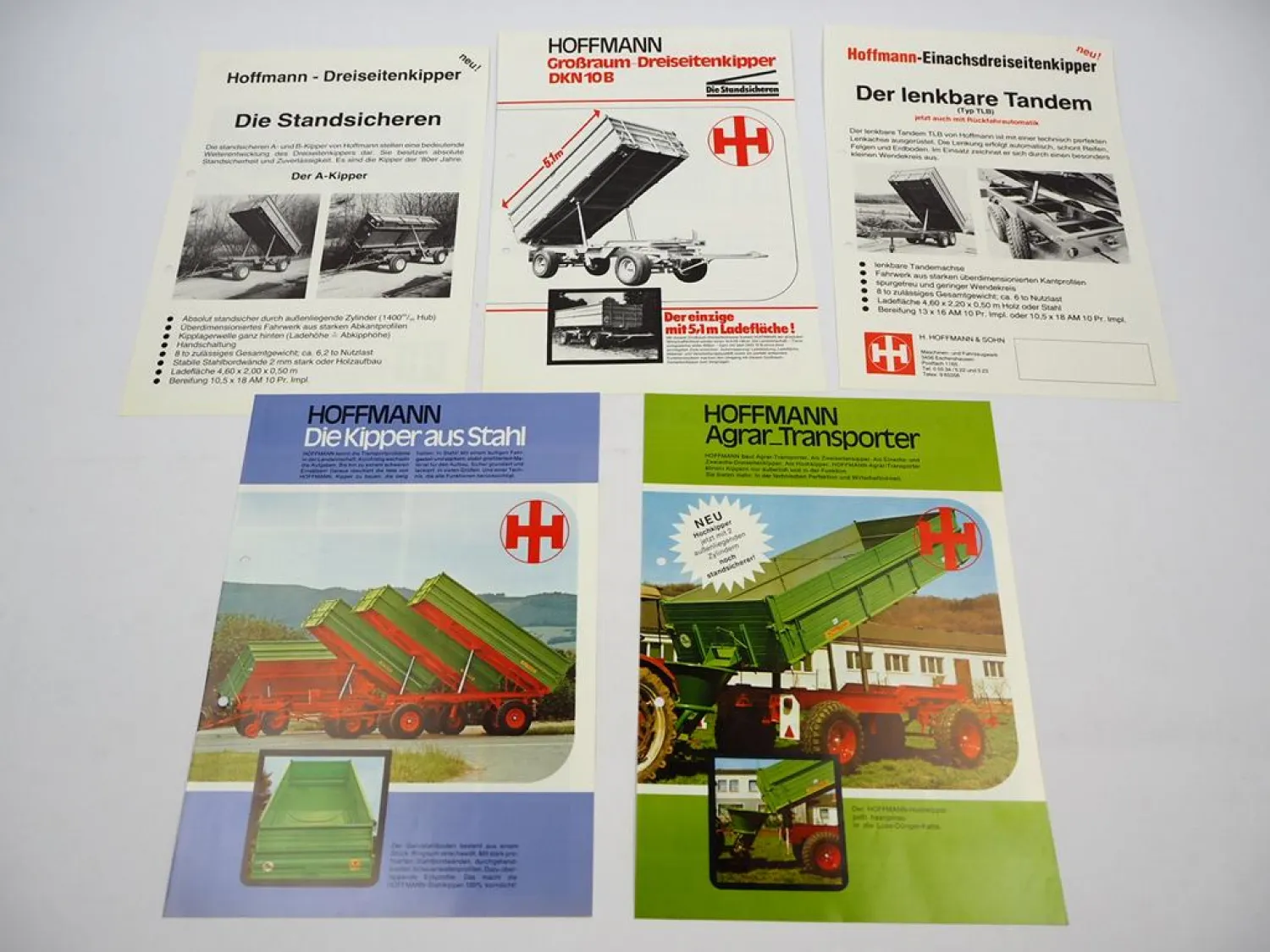 5x Prospekt Mappe Hoffmann Landtechnik Kippanhänger 1970/80er Jahre