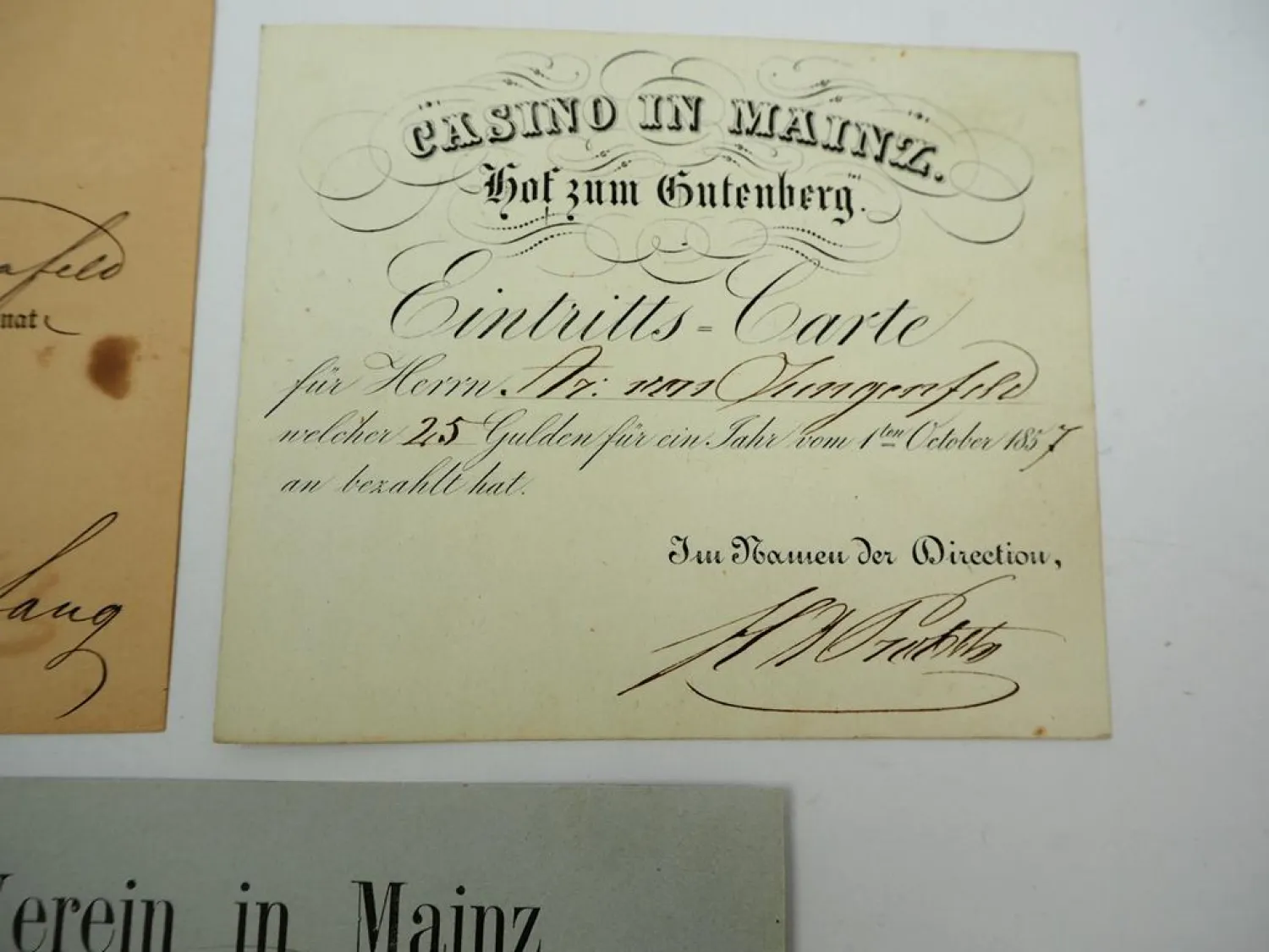 5x Quittung Mainz 1851 - 63 Freiherr von Jungenfeld Casino Zeitschrift Hospital