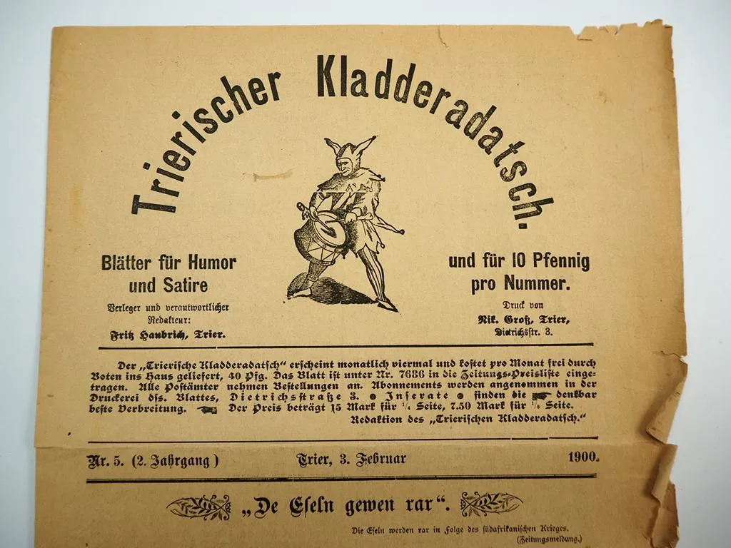 5x Trierischer Kladderadatsch Zeitung für Humor und Satire Trier 1900/04
