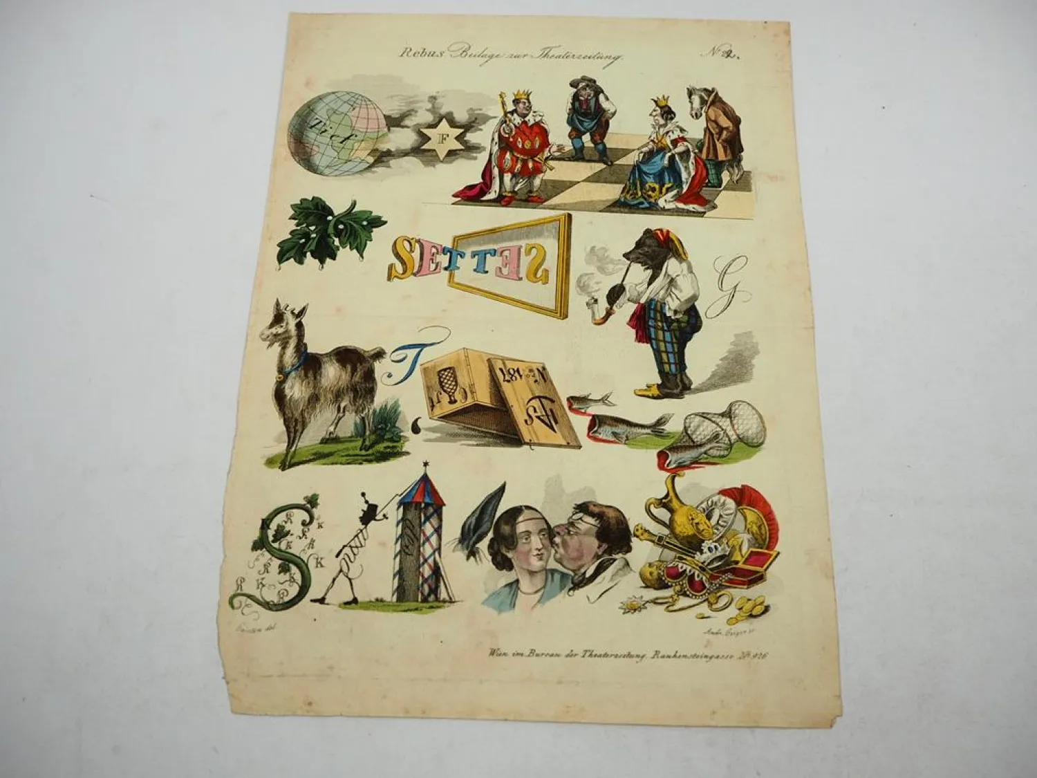 6 Blätter Kolorierte Kupferstiche A. Bäuerle Wien Büro der Theaterzeitung ca. 1850