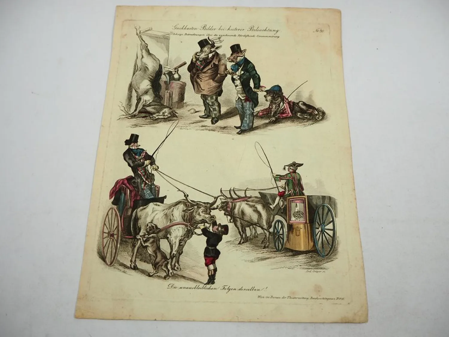 6 Blätter Kolorierte Kupferstiche A. Bäuerle Wien Büro der Theaterzeitung ca. 1850