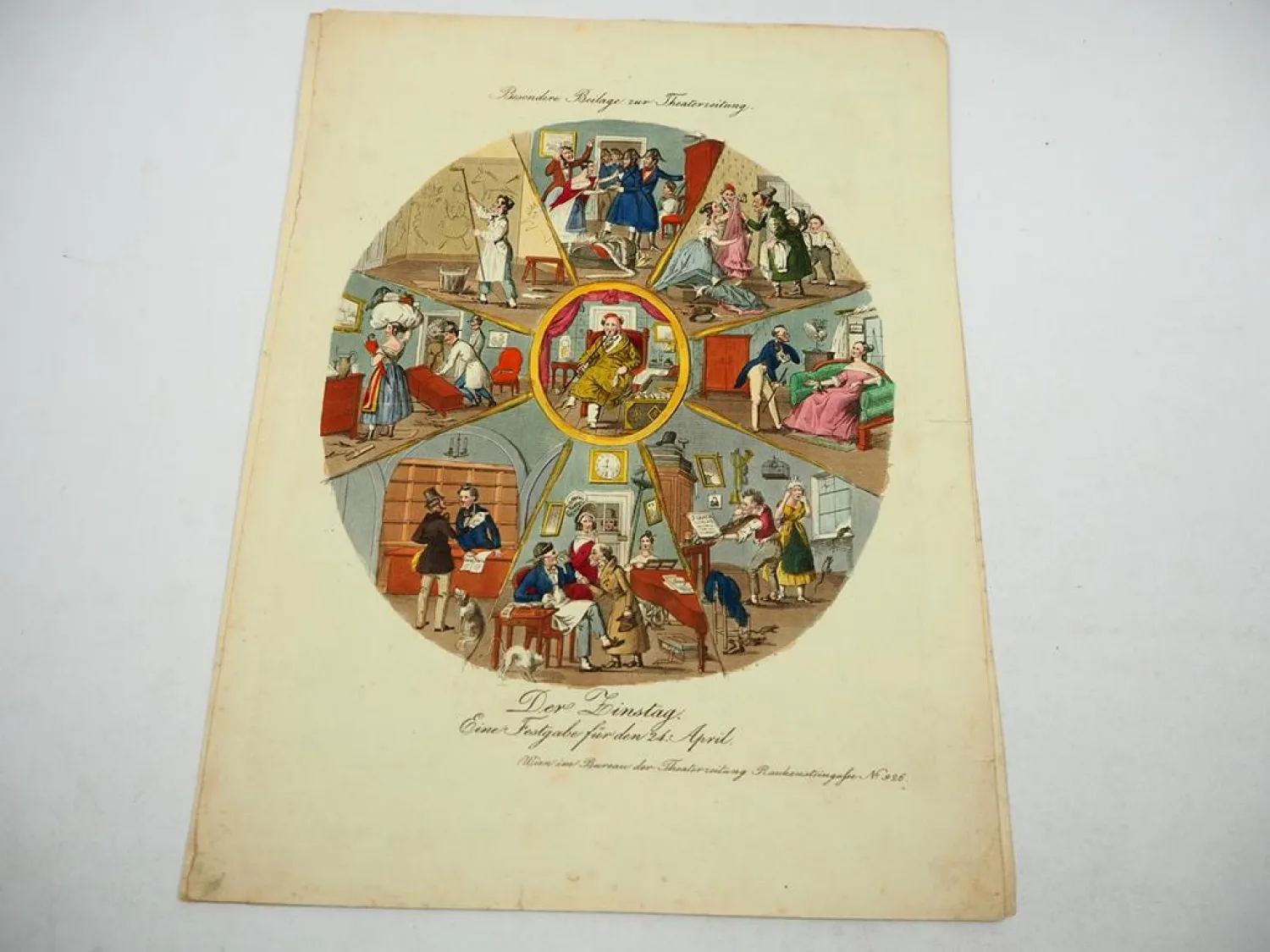 6 Blätter Kolorierte Kupferstiche A. Bäuerle Wien Büro der Theaterzeitung ca. 1850