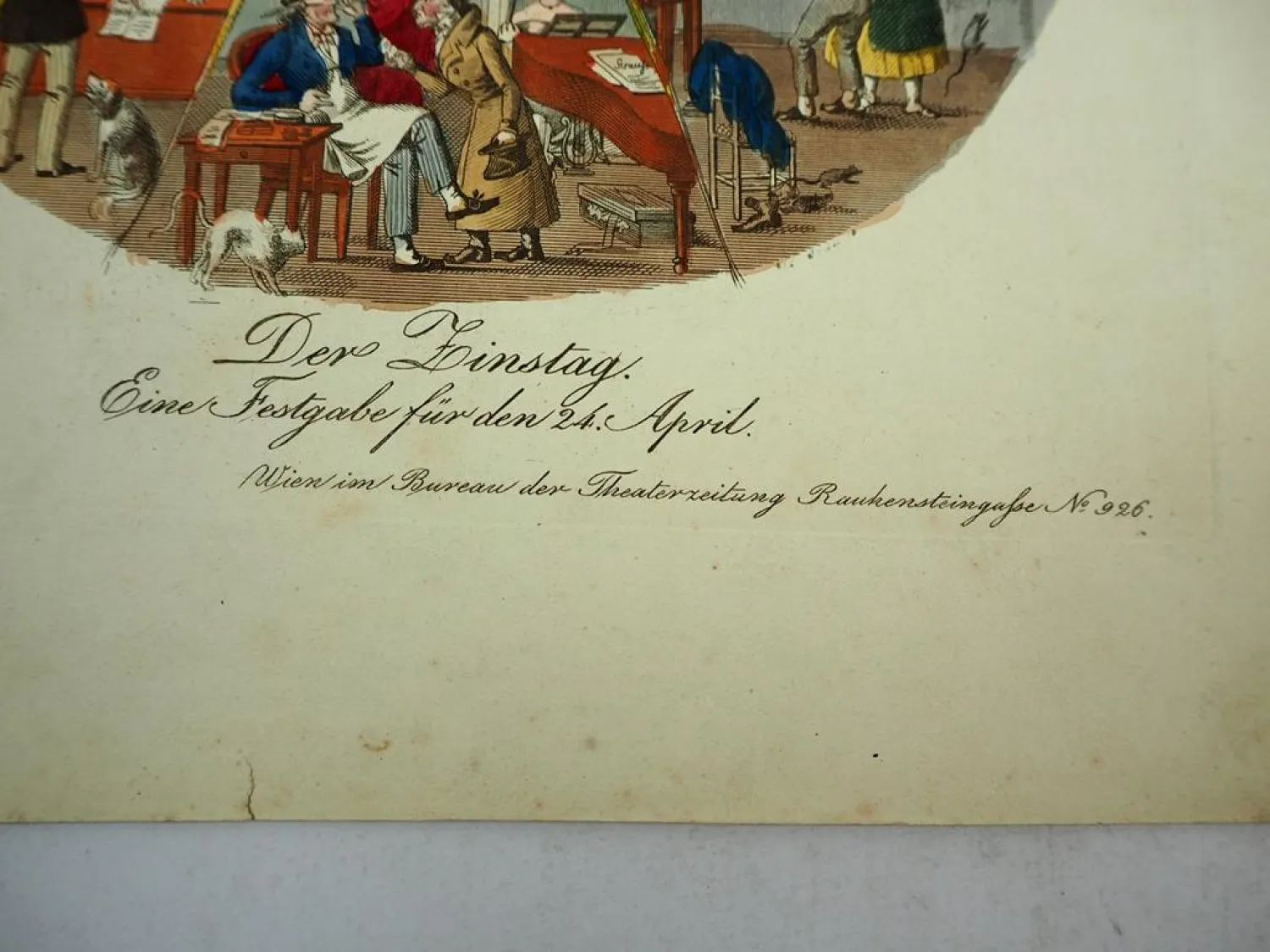 6 Blätter Kolorierte Kupferstiche A. Bäuerle Wien Büro der Theaterzeitung ca. 1850