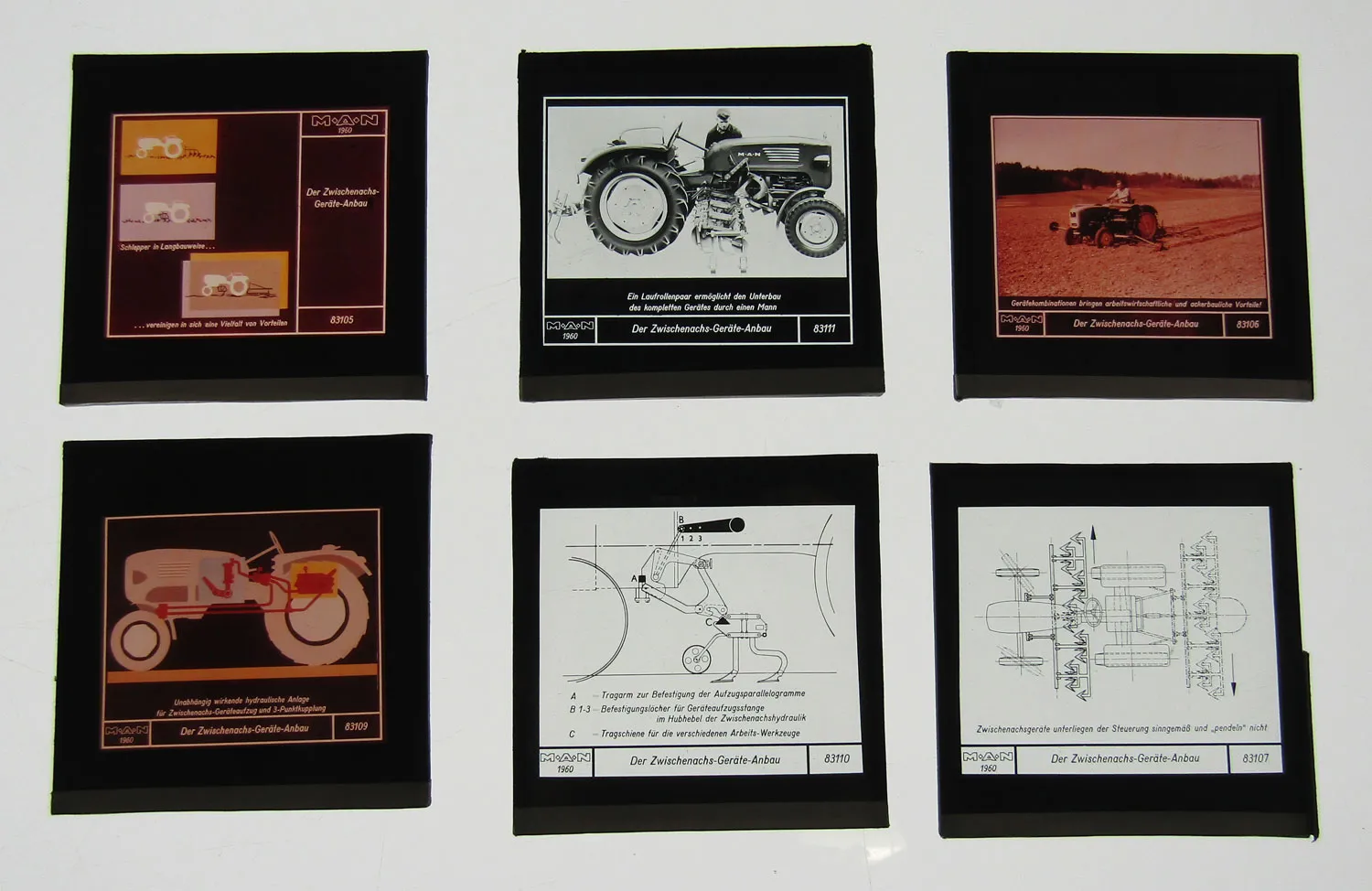 6 Farbdiapositiv MAN Dieselschlepper Traktor Geräte Anbau ca 1960 Original