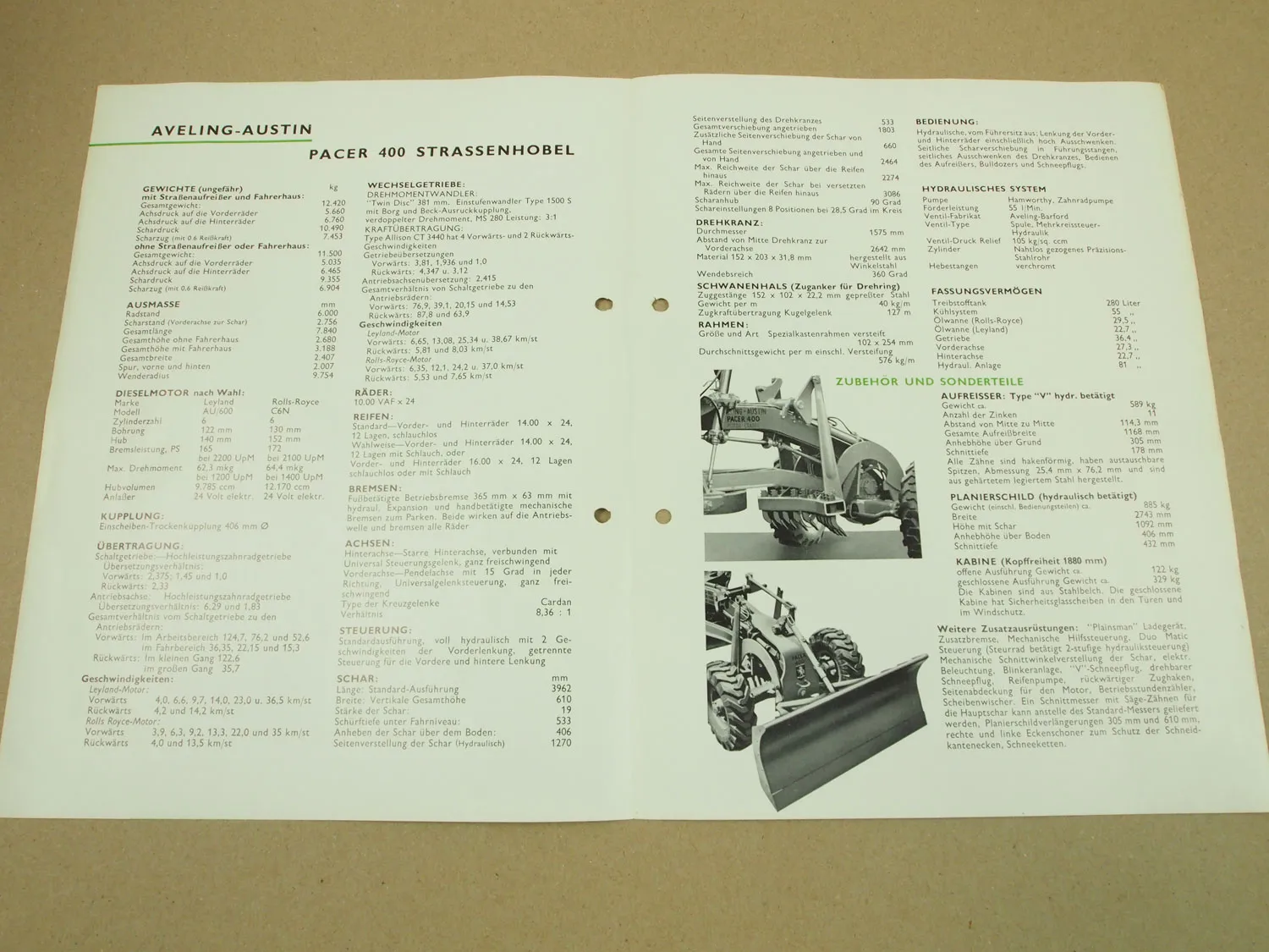 6 Prospekte Aveling Austin Barford Pacer 400 99-H Super MG Grader 1957-62