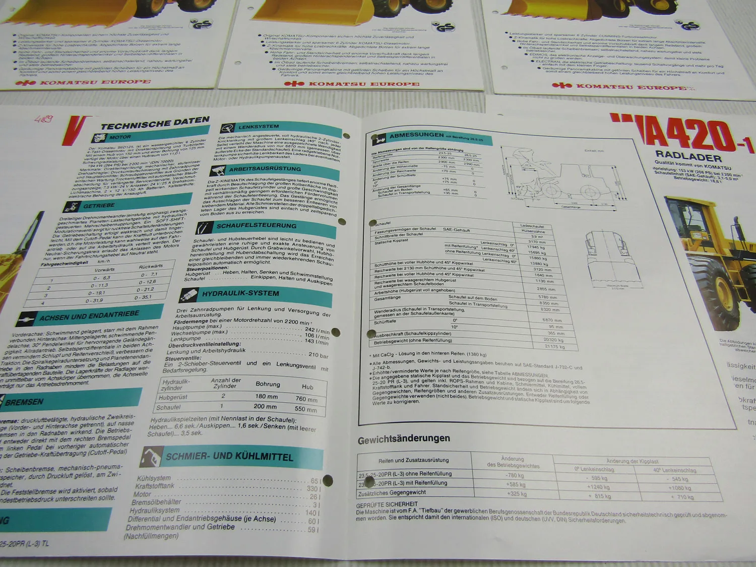 6 Prospekte Komatsu Radlader WA100-1 WA180-1 WA250-1 WA320-1 WA420-1 WA470-1