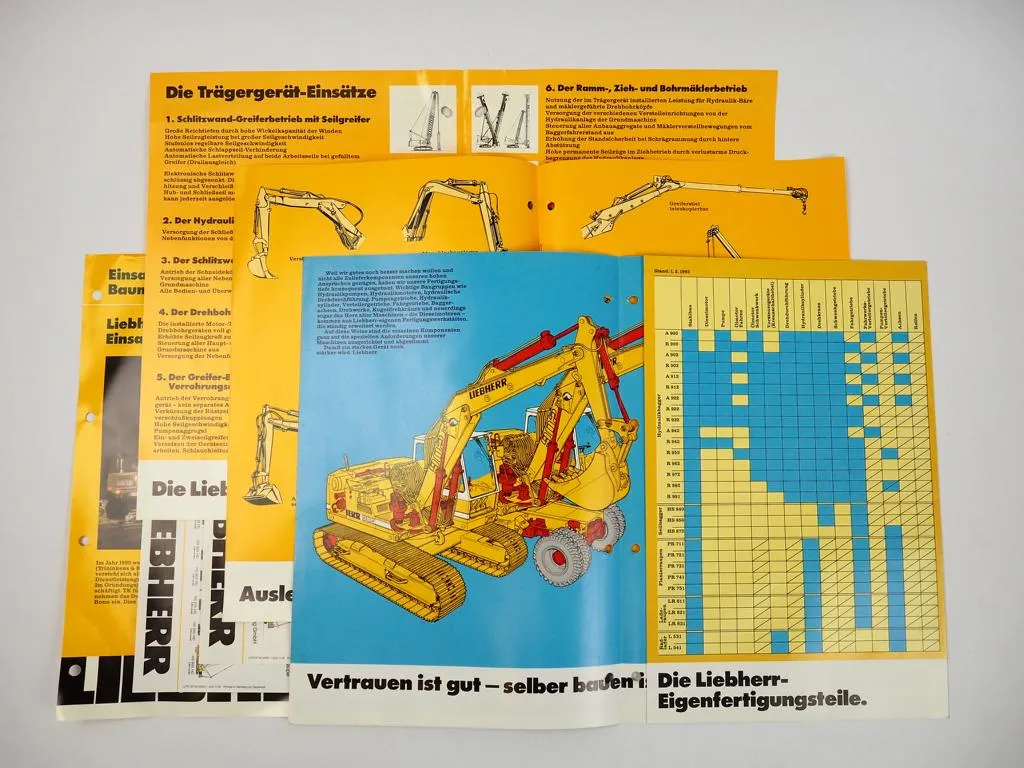 6 Prospekte Liebherr Baumaschinen Übersicht 1985-2005 + Einsatzbericht Recycling