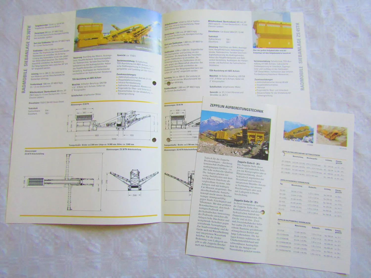 6 Prospekte Zeppelin Siebanlagen Brecheranlagen ZS 30 45 67 1335 1560 G GR H T