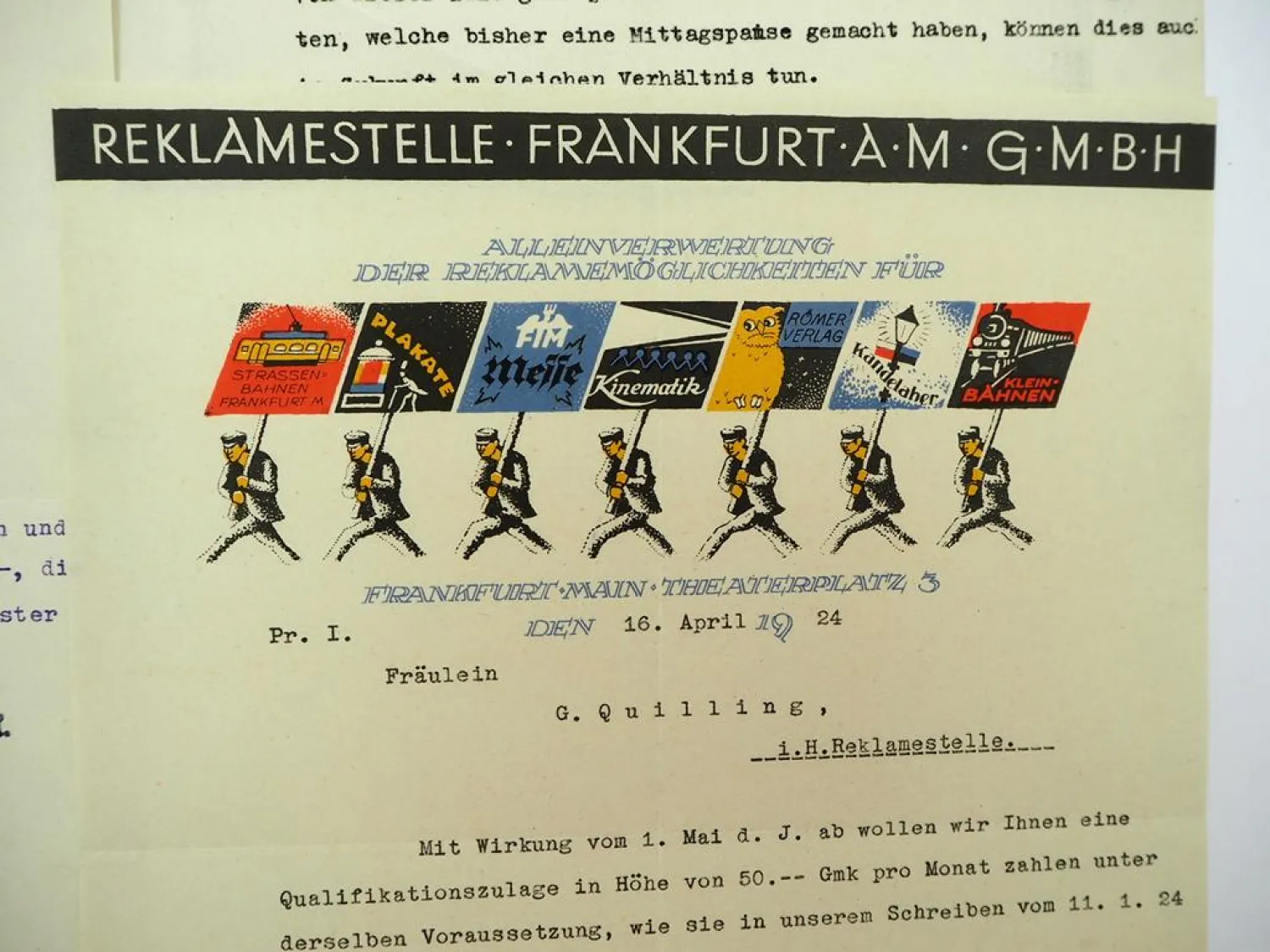 6x Original Firmenbrief Briefkopf Reklamestelle Werbelicht AG Frankfurt 1920er J.