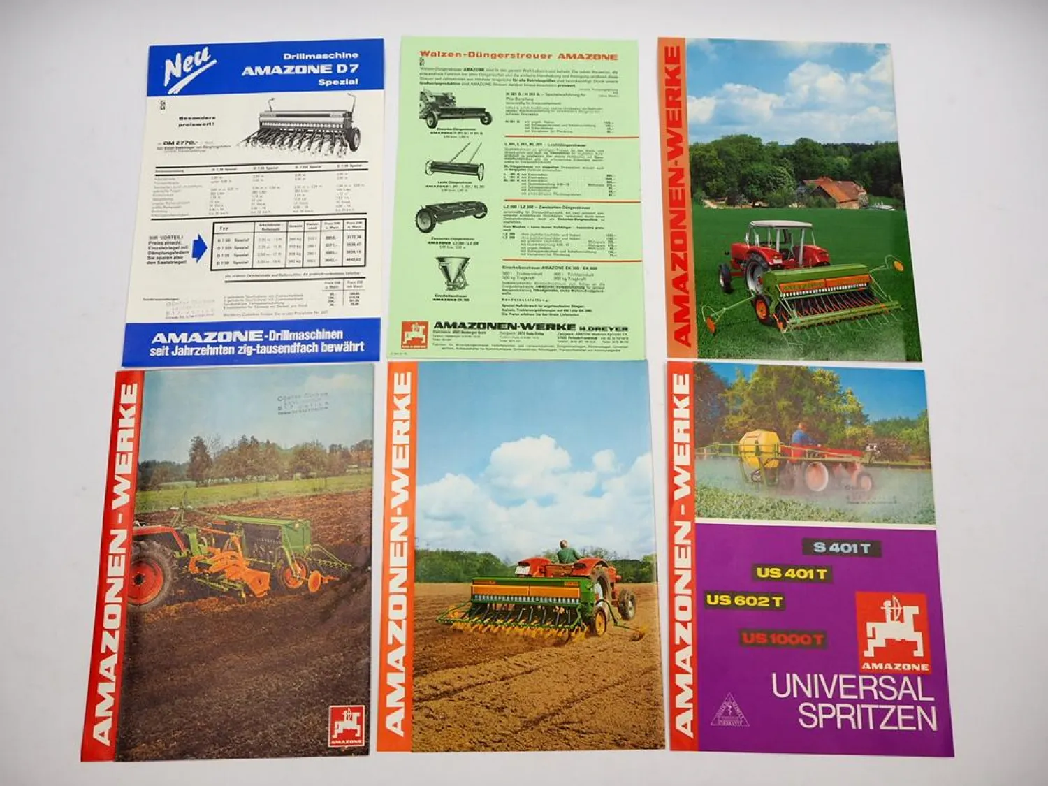 6x Original Prospekt Amazone Landtechnik 1970/80er Jahre Drillmaschine Spritzen