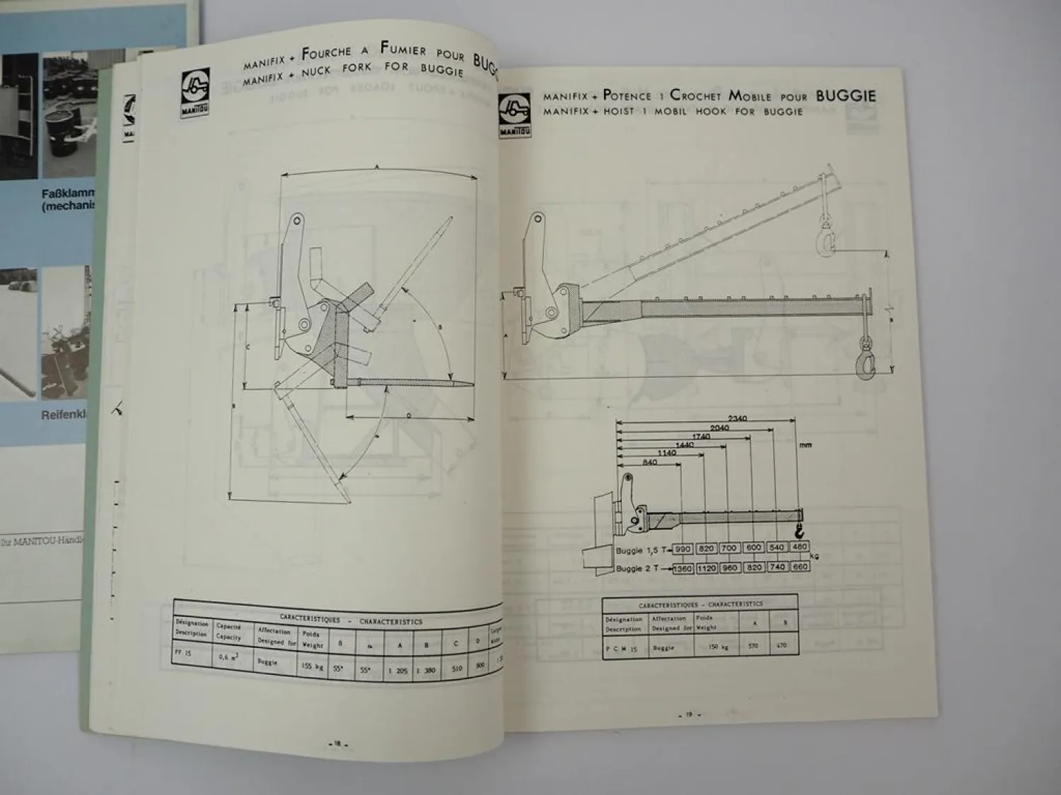 6x Original Prospekt Brochure Manitou Gabelstapler Zubehör Techn. Daten 1980er J.