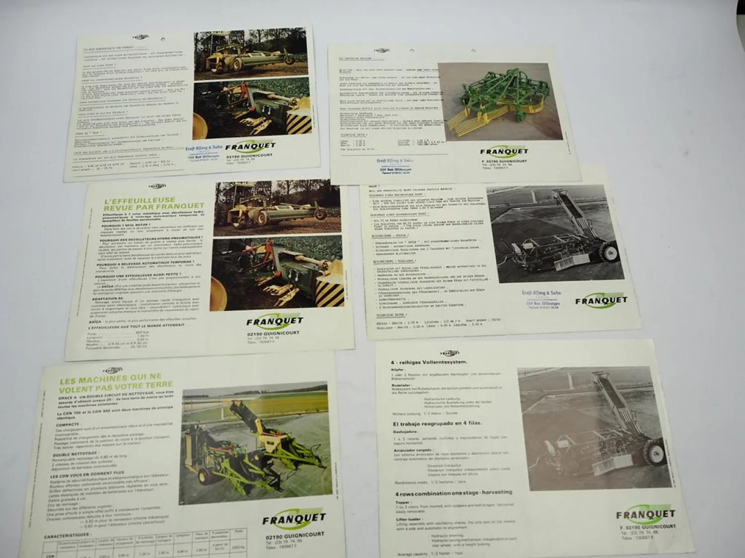 6x Original Prospekt Franquet Vollerntegerät Rübenernte 1970/80er J. Frankreich